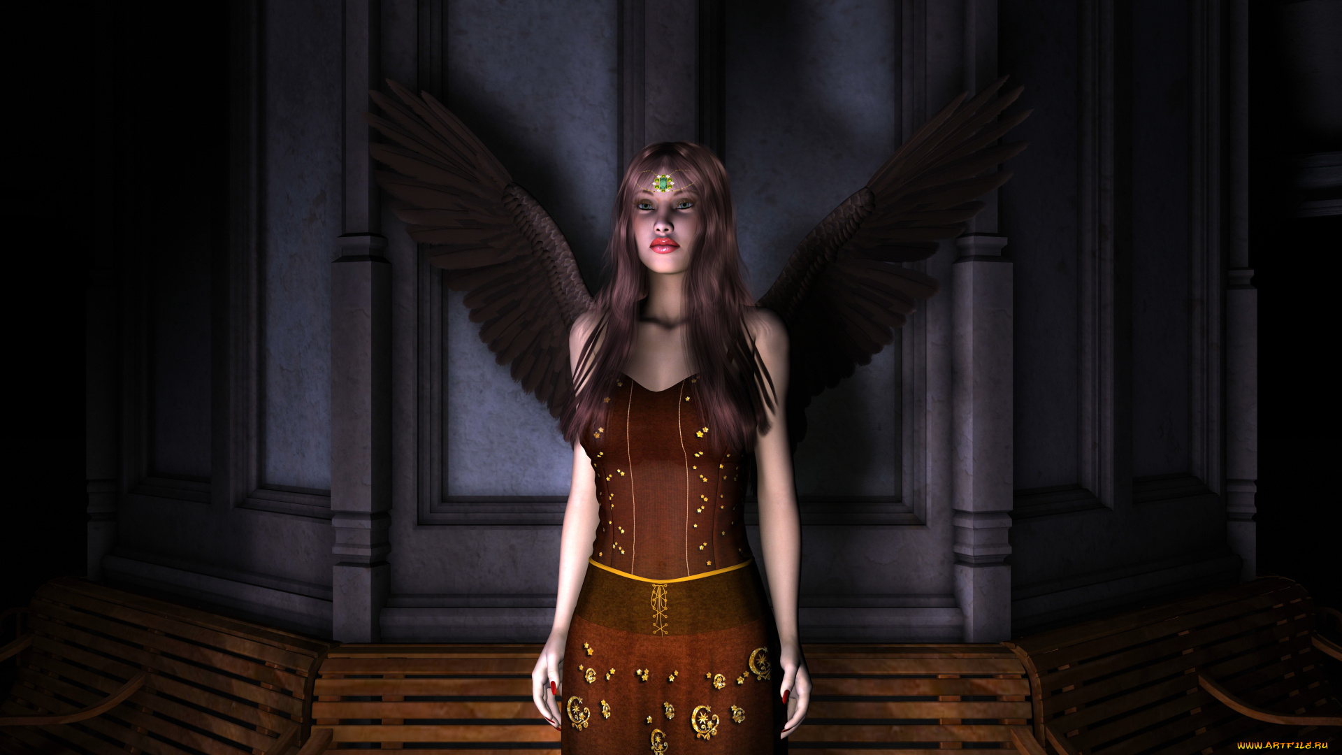 3д, графика, ангел, , angel, фон, взгляд, девушка