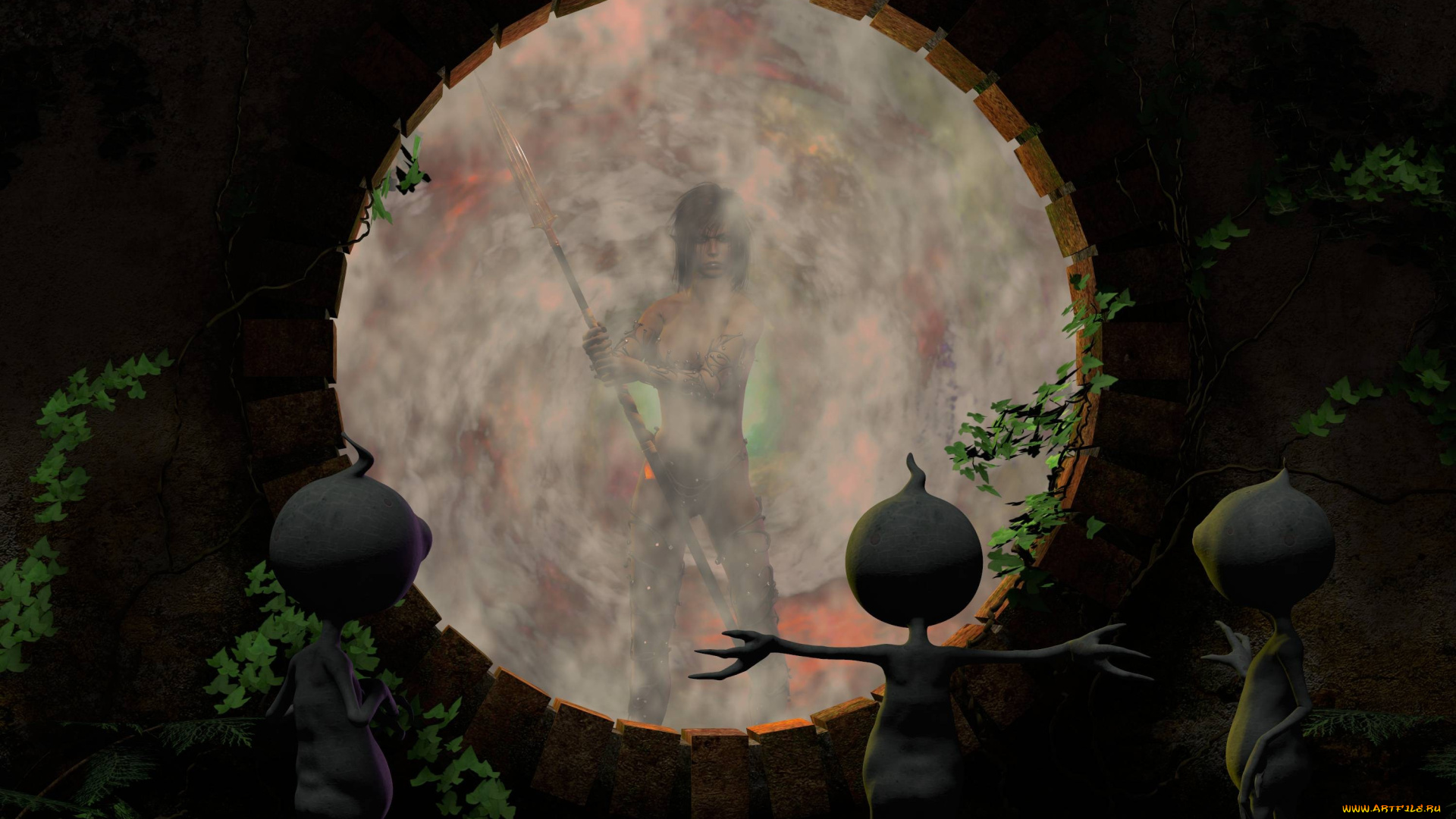 3д, графика, фантазия, , fantasy, девушка, растение, гуманоиды, круг