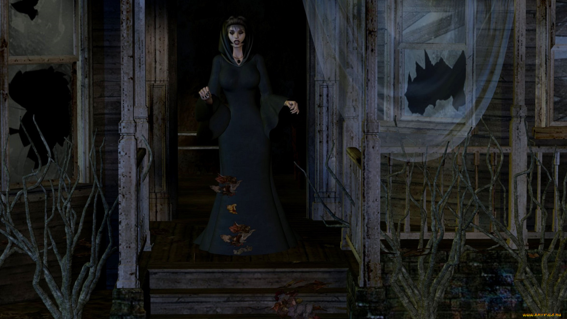 3д, графика, фантазия, , fantasy, фон, взгляд, девушка, лестница