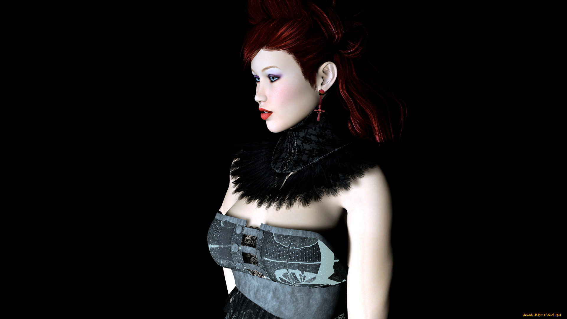 3д, графика, люди, , people, девушка, взгляд, фон, рыжая