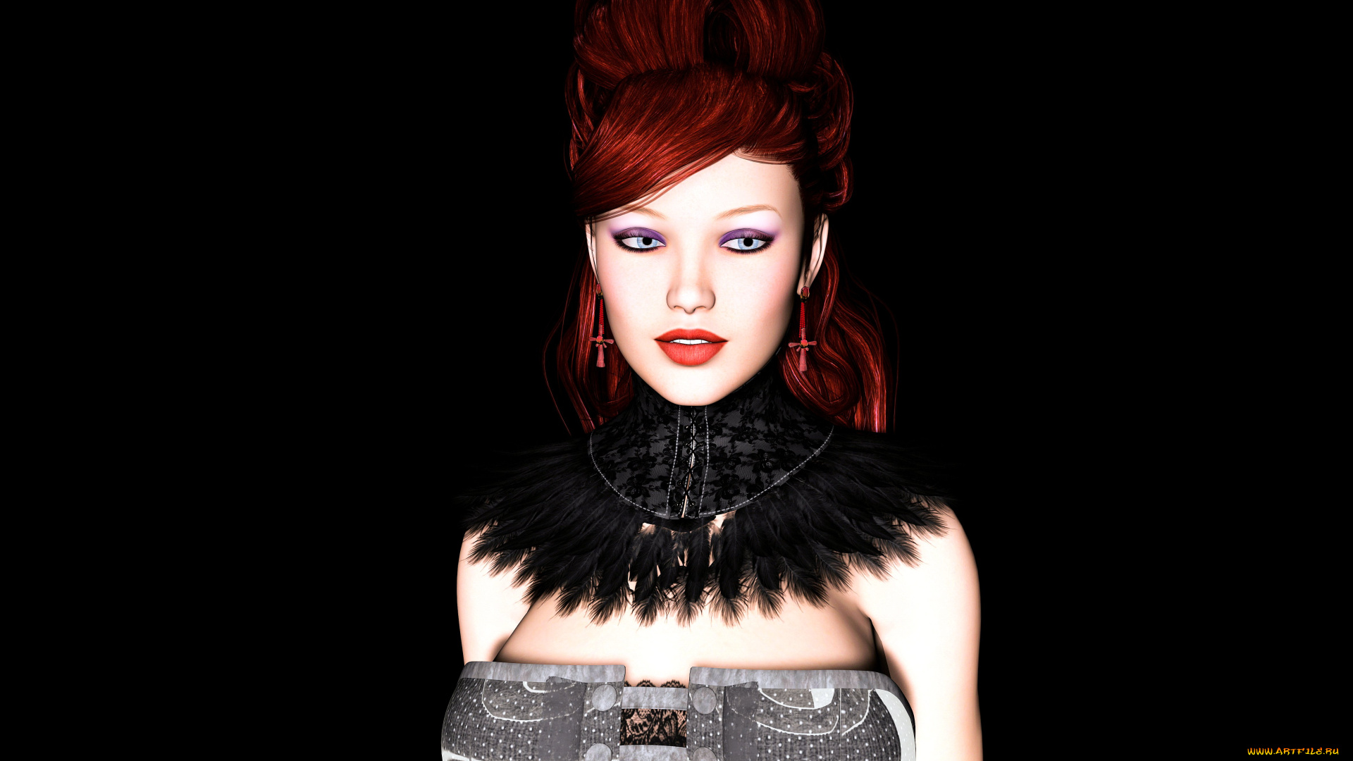 3д, графика, портрет, , portraits, девушка, взгляд, фон, рыжая