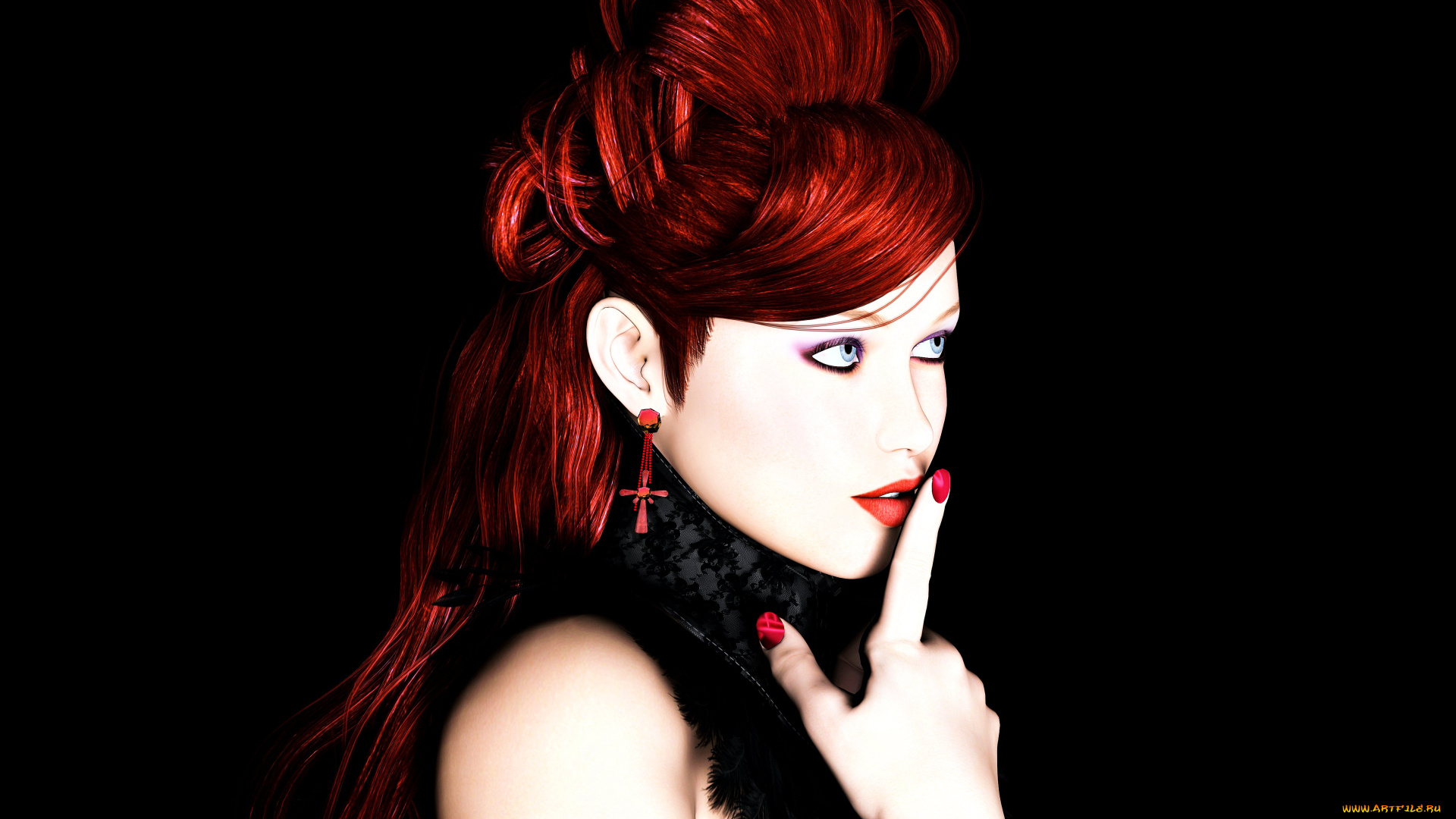 3д, графика, портрет, , portraits, девушка, взгляд, фон, рыжая