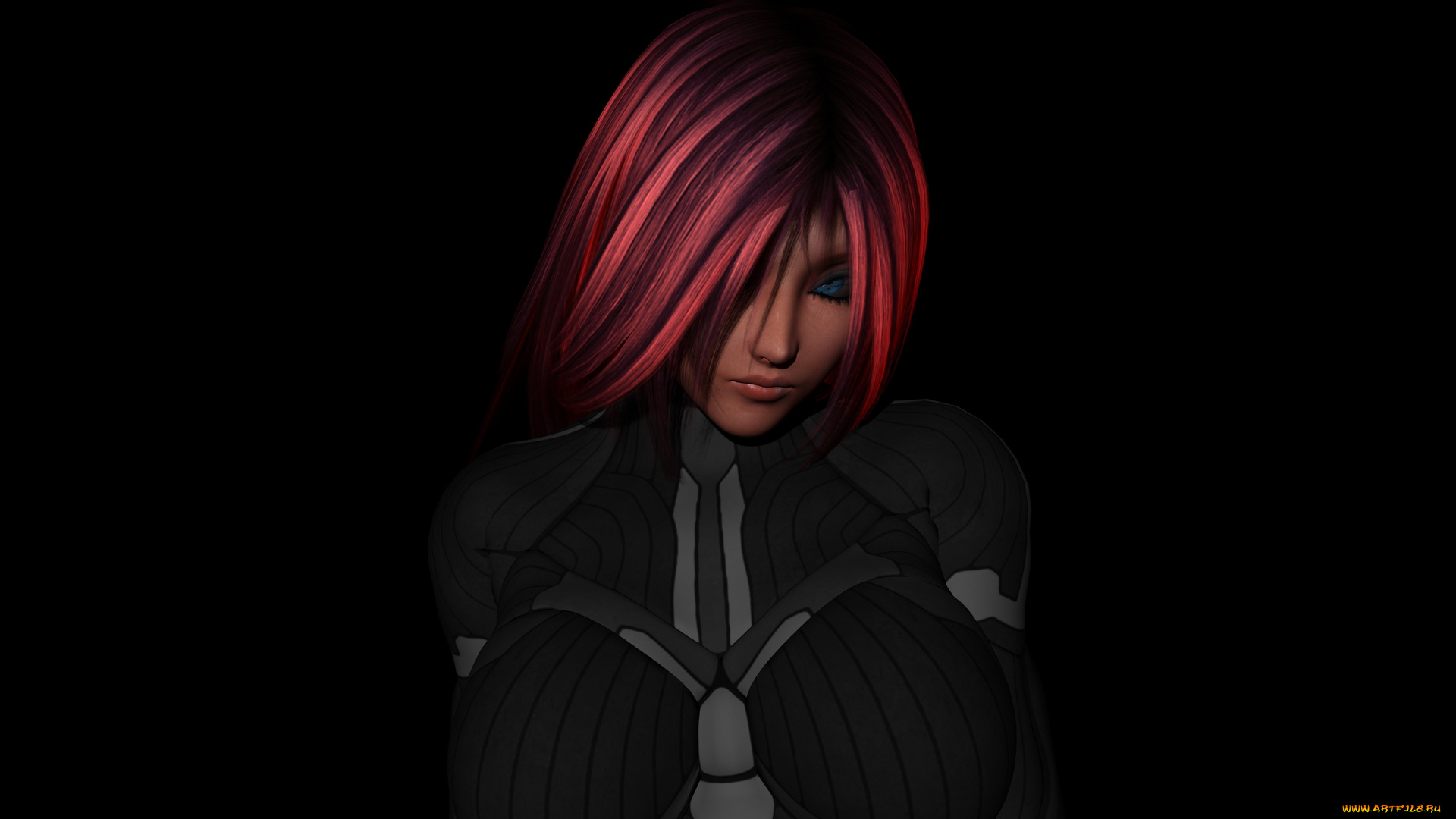 3д, графика, портрет, , portraits, фон, рыжая, взгляд, девушка