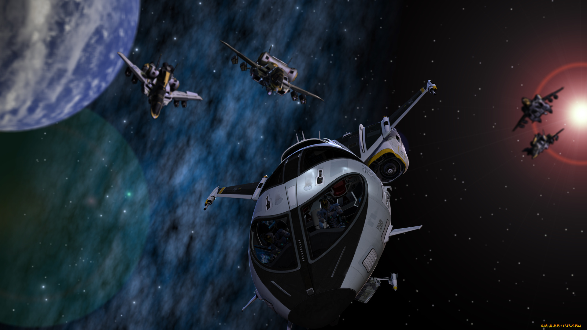 космос, арт, космический, корабль, вселенная, звезды