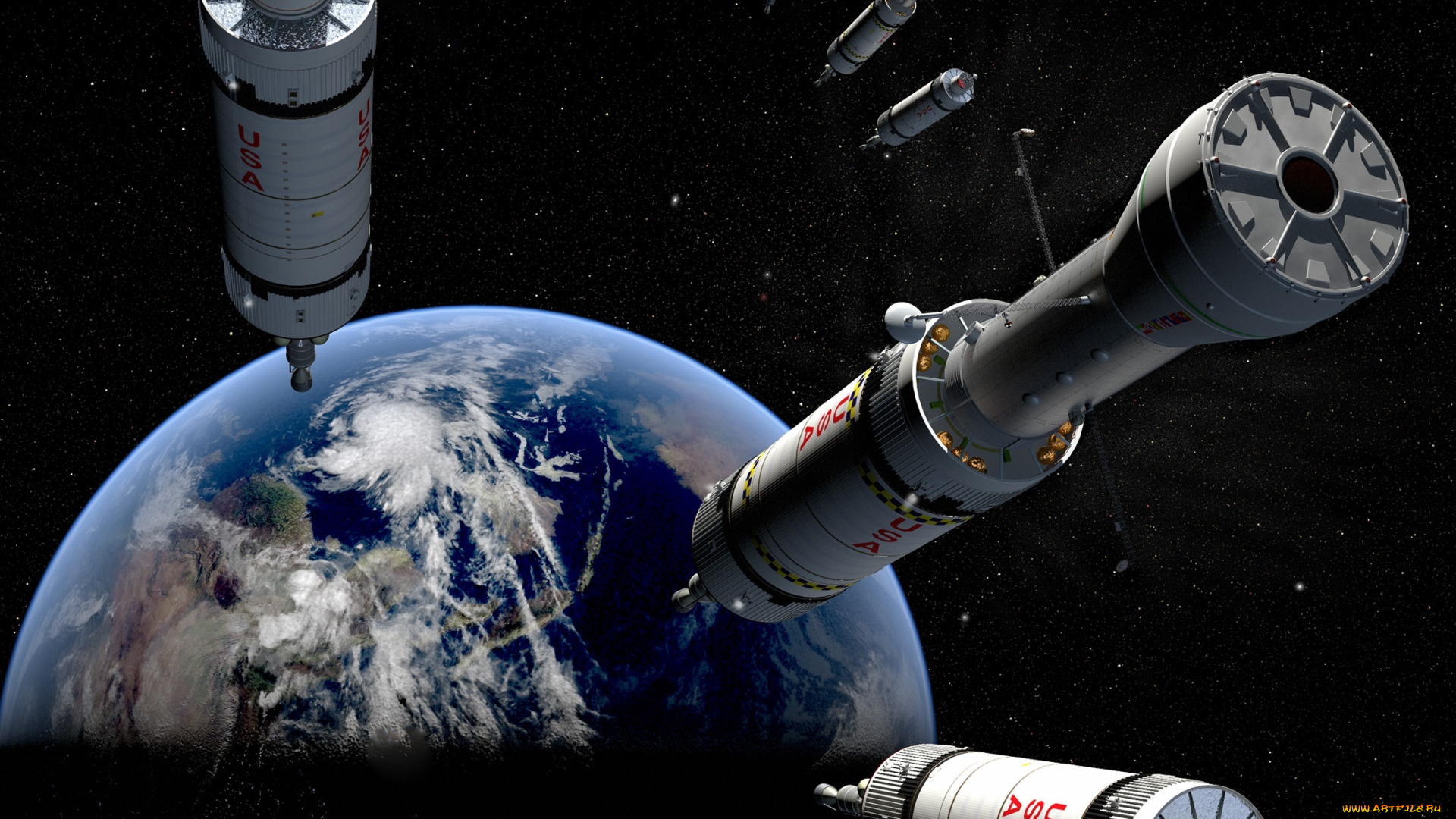 космос, арт, звезды, вселенная, сияние, космический, корабль