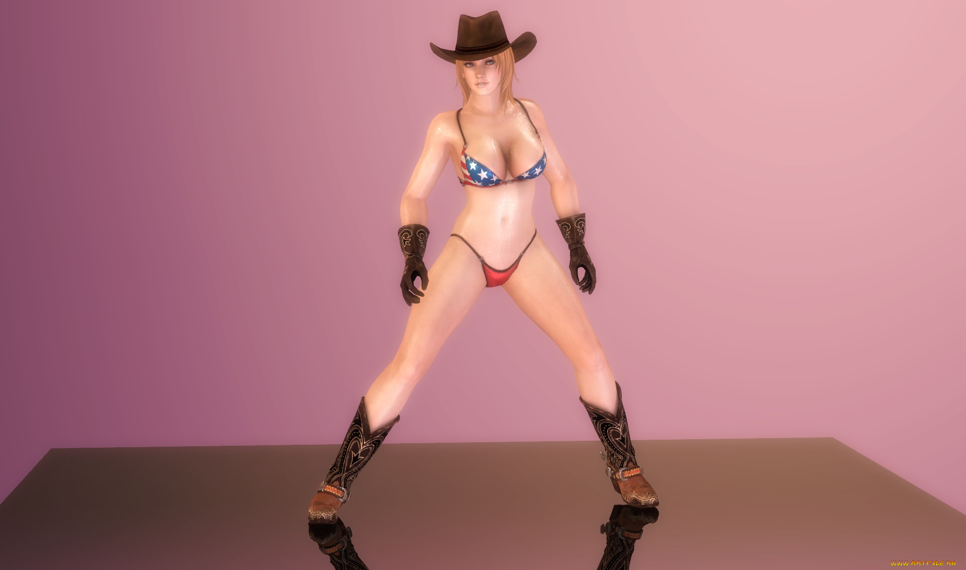 3д, графика, аниме, , anime, купальник, девушка, сапоги, шляпа, фон, взгляд