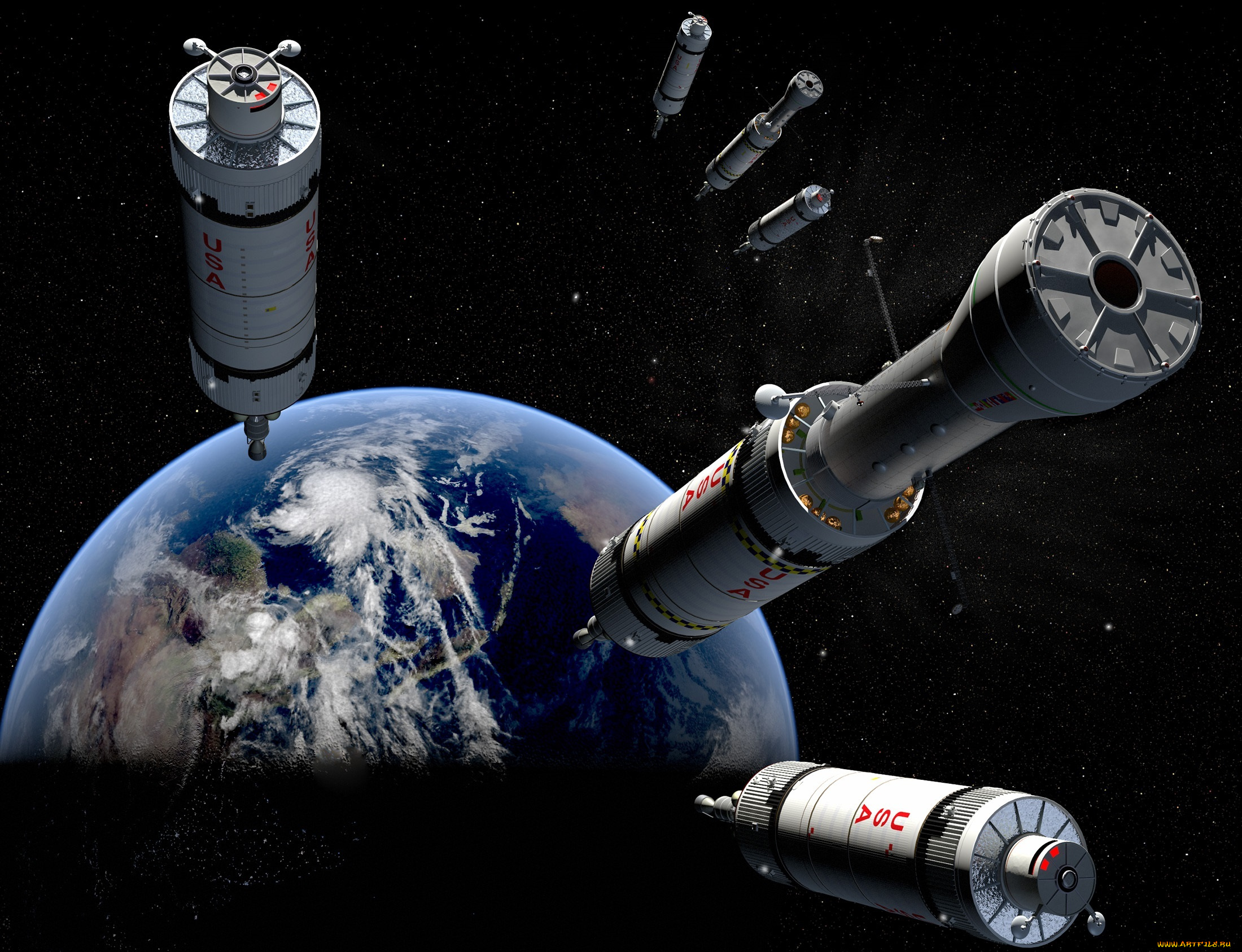 космос, арт, звезды, вселенная, сияние, космический, корабль