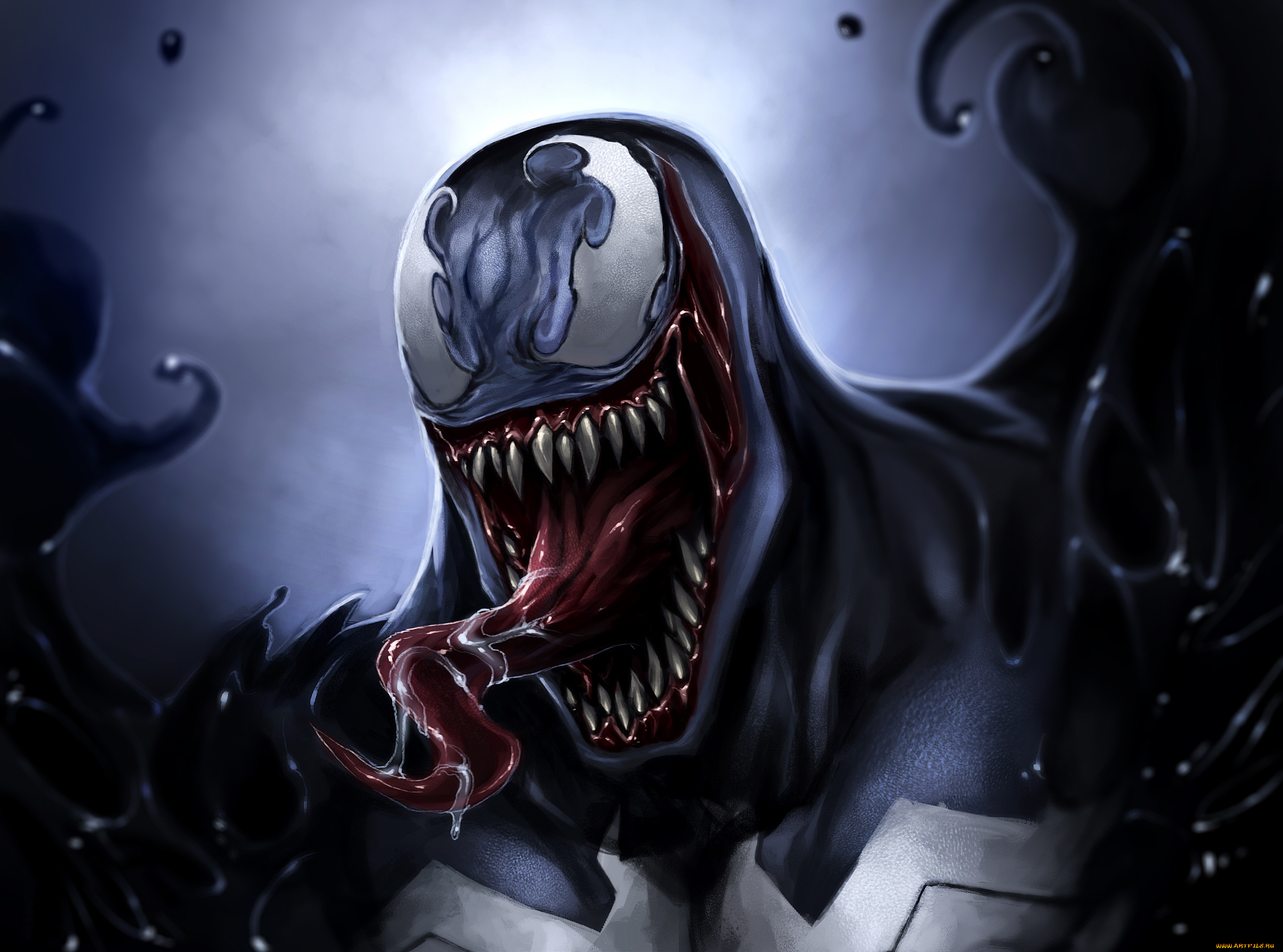 рисованное, комиксы, venom, eddie, brock, symbiote, язык