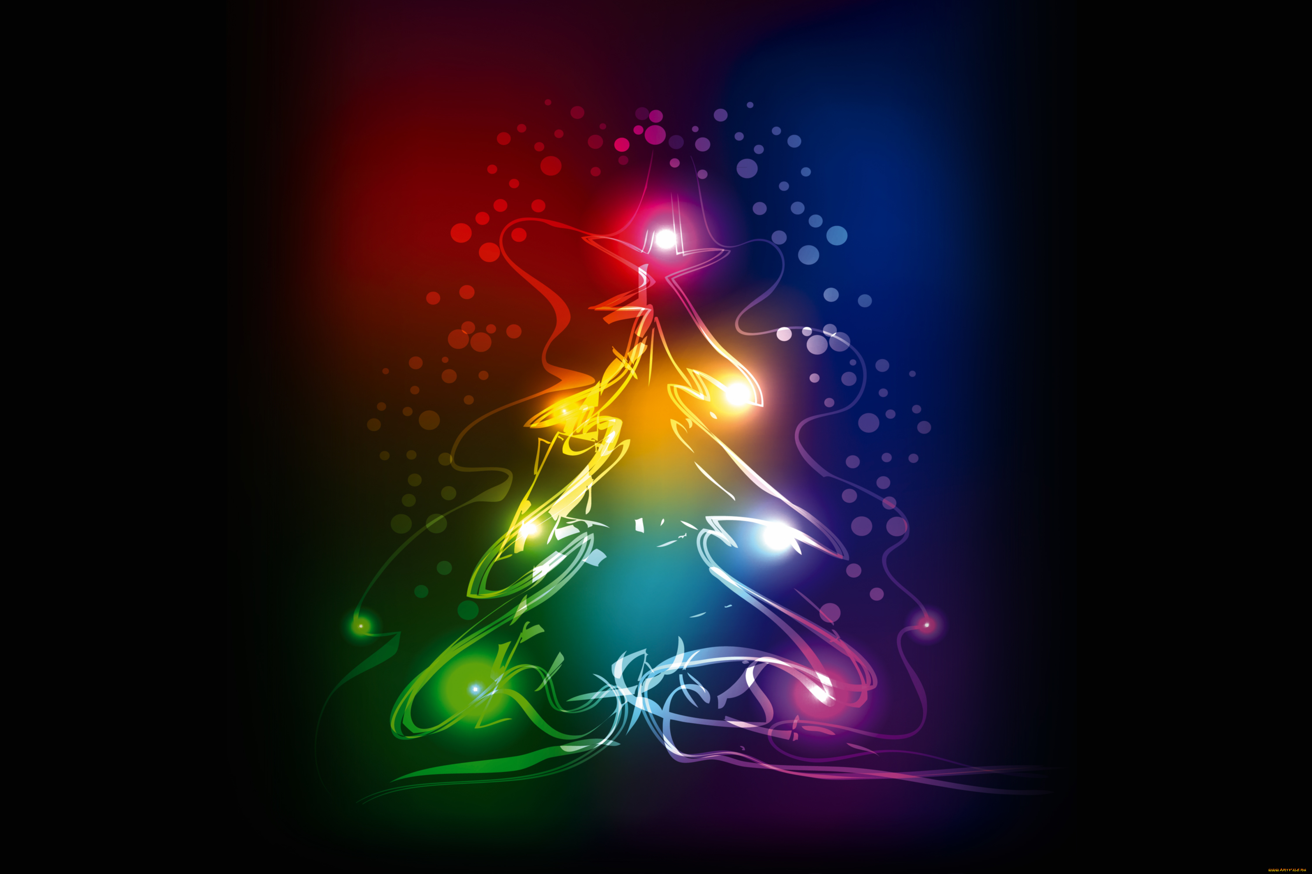 рисованное, праздники, neon, елка, новый, год, рождество, tree, christmas, colors, xmas