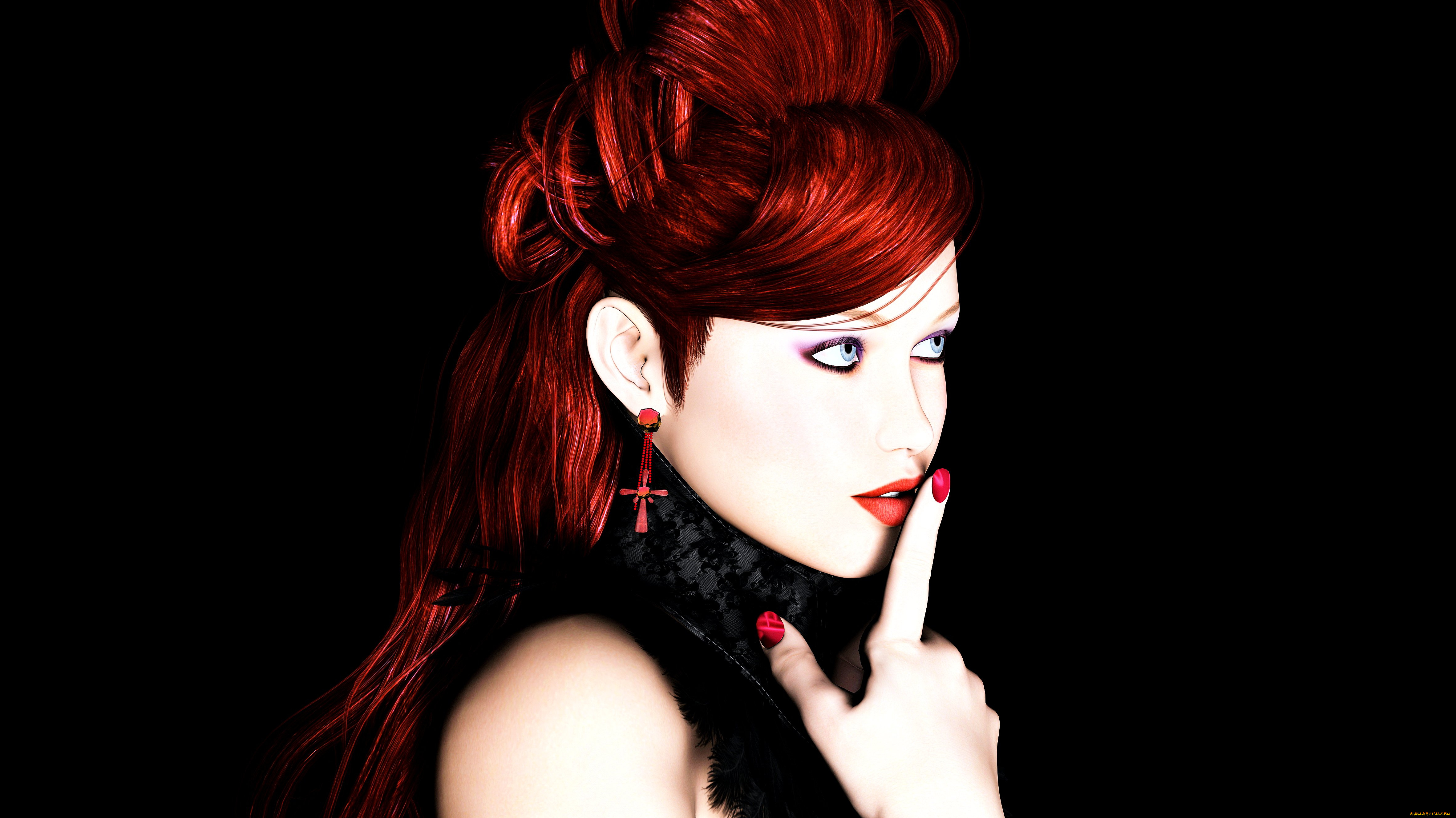 3д, графика, портрет, , portraits, девушка, взгляд, фон, рыжая