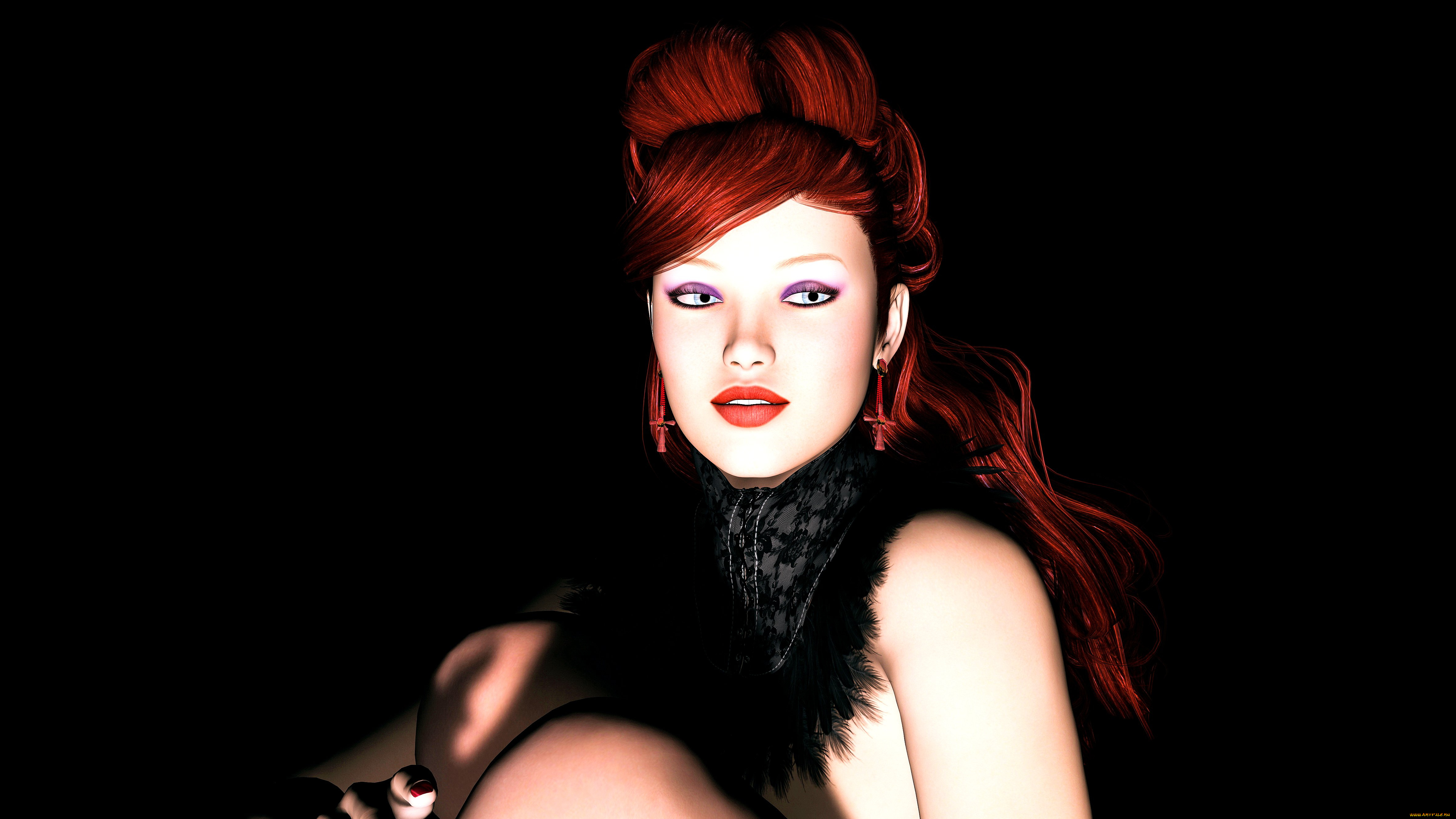 3д, графика, портрет, , portraits, девушка, взгляд, фон, рыжая