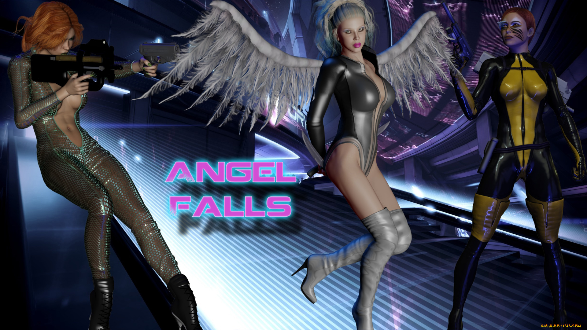 3д, графика, ангел, , angel, ангел, девушки, взгляд, фон, оружие