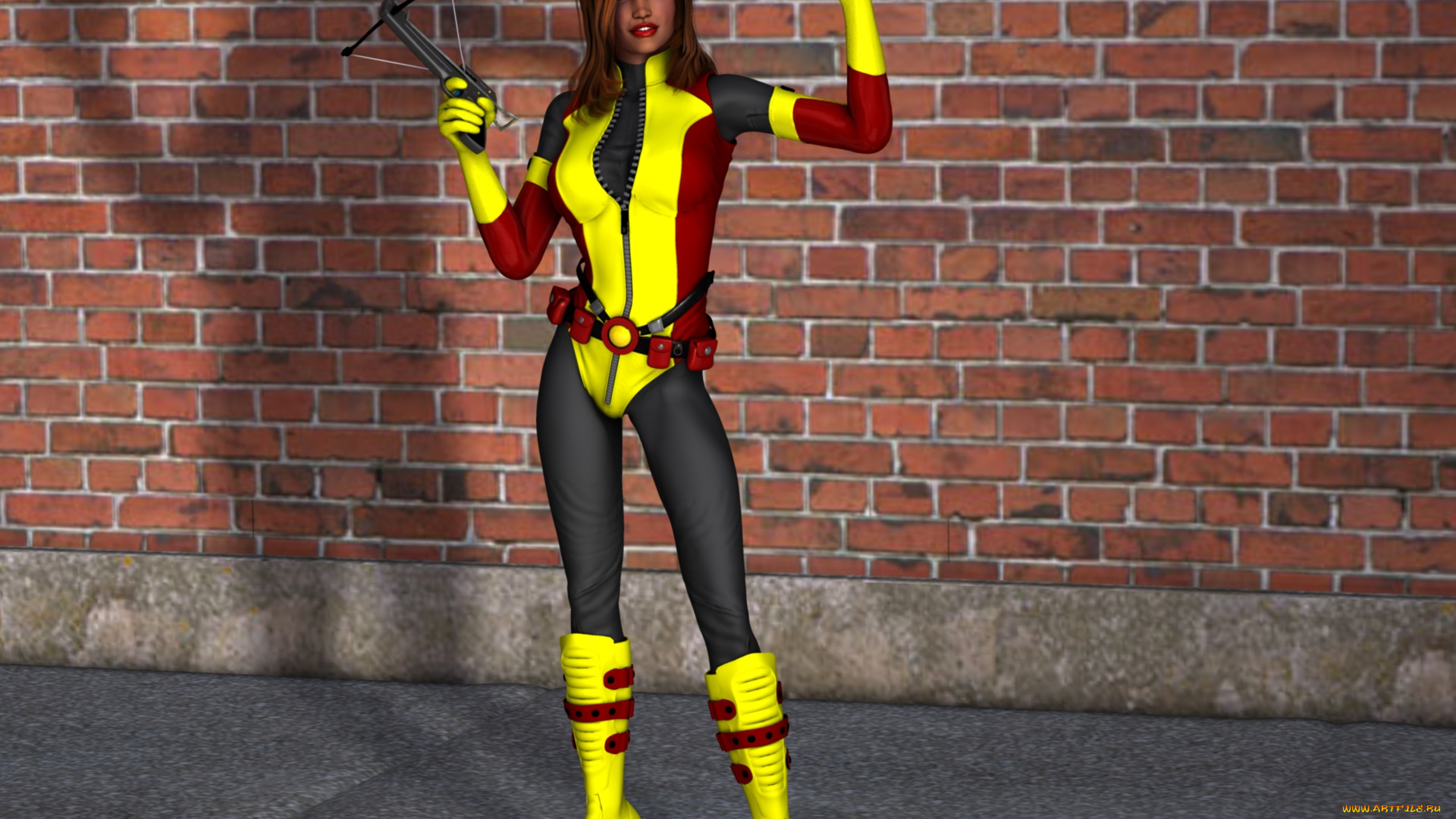 3д, графика, люди, , people, девушка, взгляд, фон, оружие, рыжая