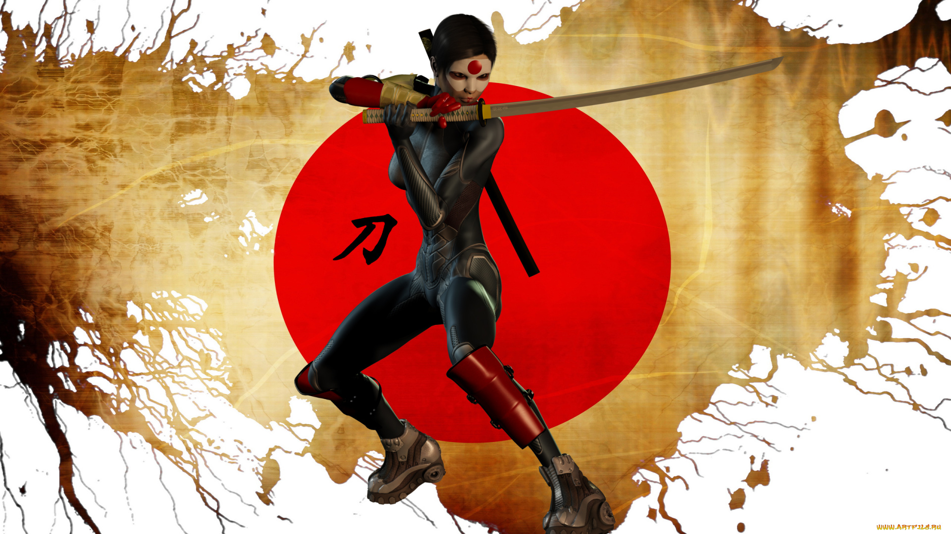 3д, графика, люди, , people, оружие, фон, взгляд, девушка, катана