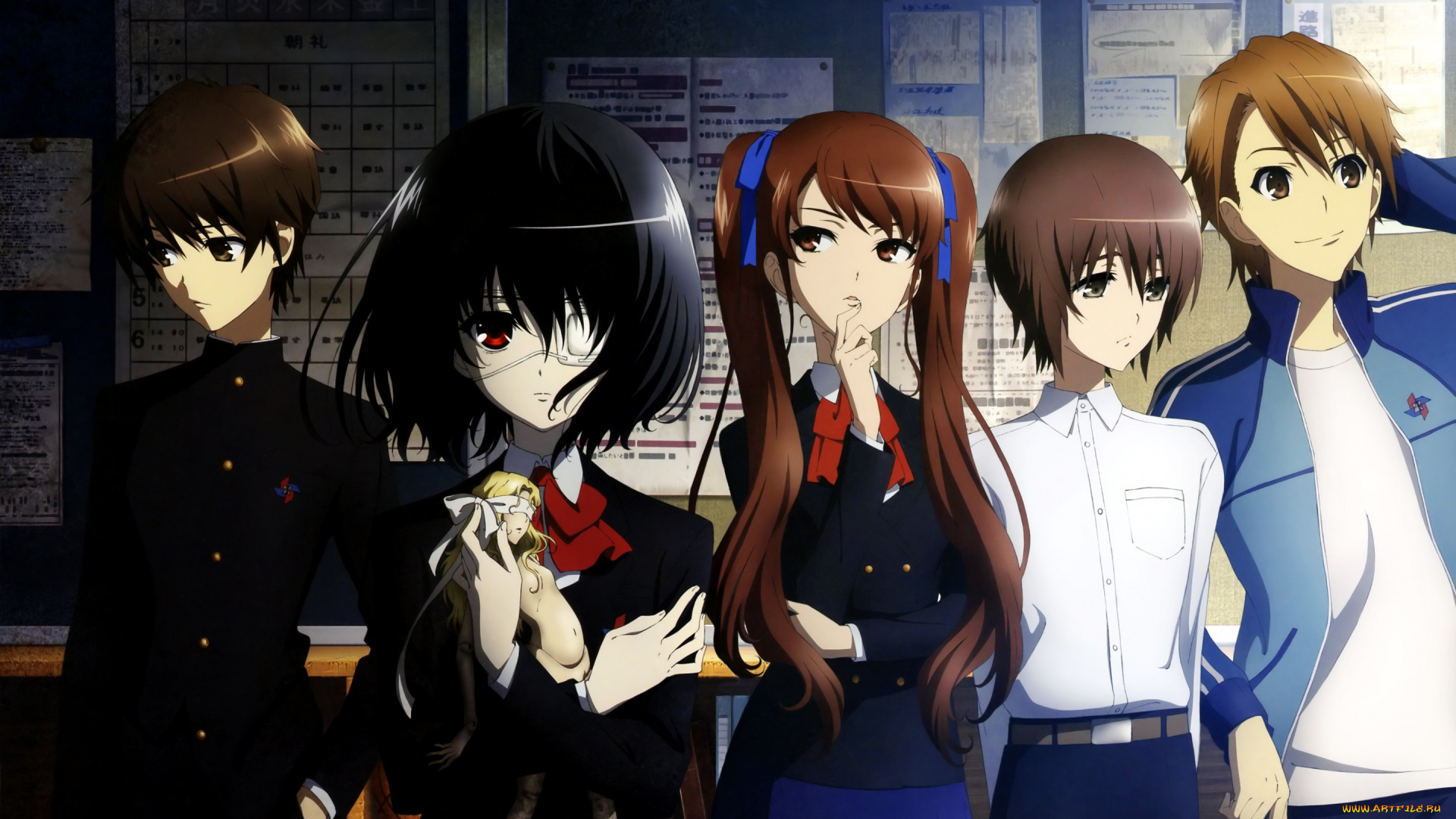 аниме, another, парни, форма, школьники, кукла, повязка, девочки, teshigawara, naoya, mochizuki, yuuya, akazawa, izumi, misaki, mei, sakakibara, kouichi