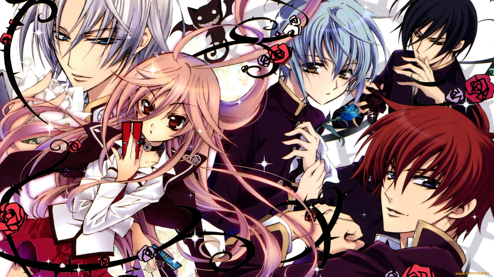 аниме, kiss, of, rose, princess, aya, shouoto, art, черный, котенок, seiran, asagi, mutsuki, kurama, mitsuru, tenjoh, anise, yumamoto, kiss, of, rose, princess, шипы, карточки, розы, kaede, higa