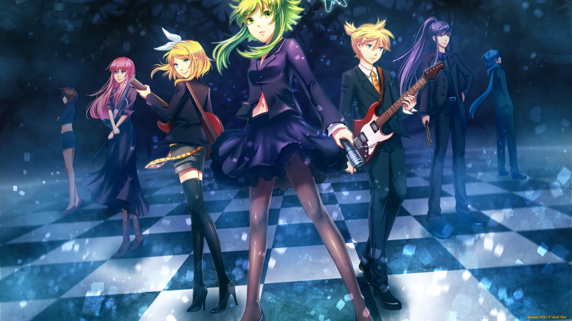 аниме, vocaloid, gumi, kagamine, len, rin, blz, 1991, megurine, luka, вокалоид, арт, гитара, парни, девушки, hachune, miku, kamui, gakupo, meiko, kaito