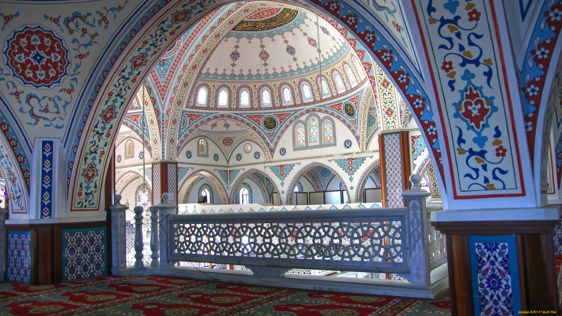 интерьер, убранство, , роспись, храма, манавгат, турция, мечеть, купол, узор, краски