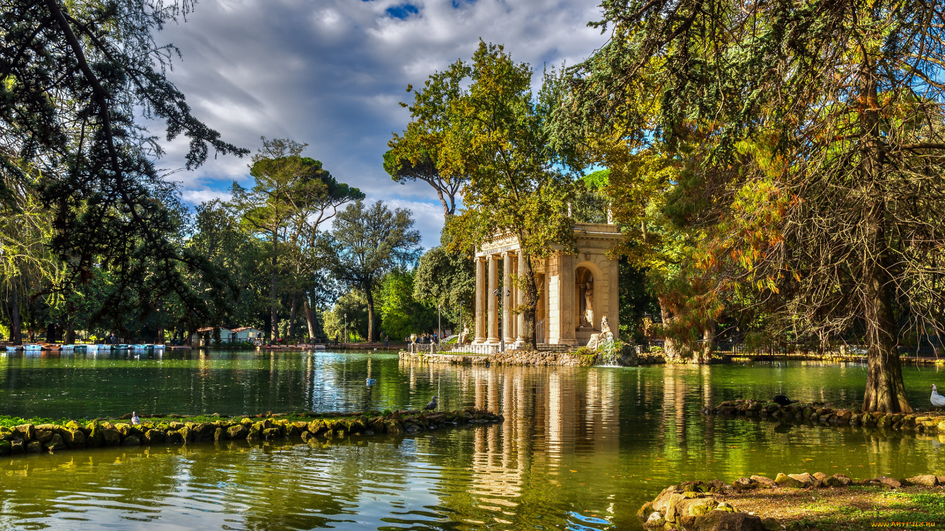 природа, парк, ротонда, пруд