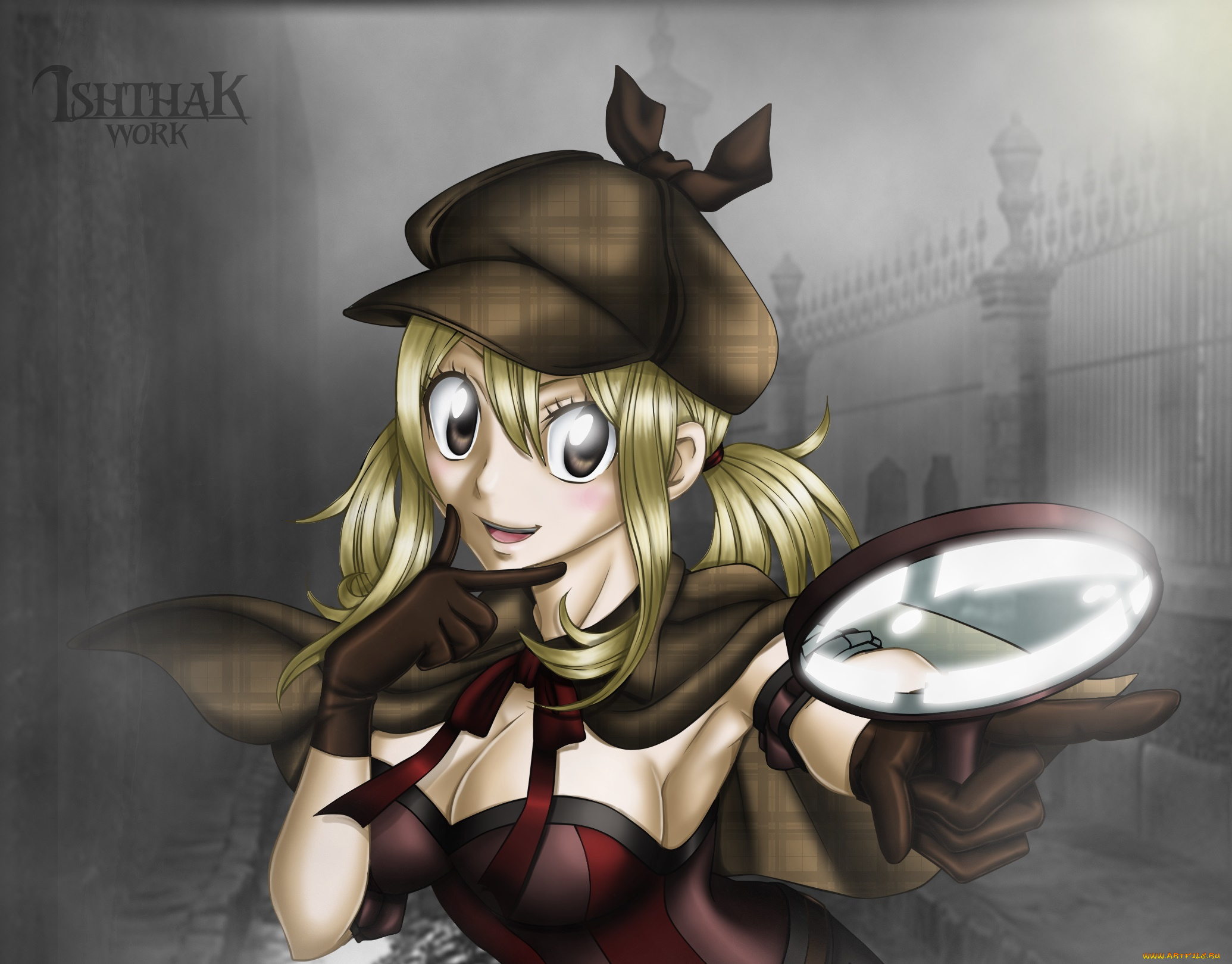 аниме, fairy, tail, фон, лупа, взгляд, девушка