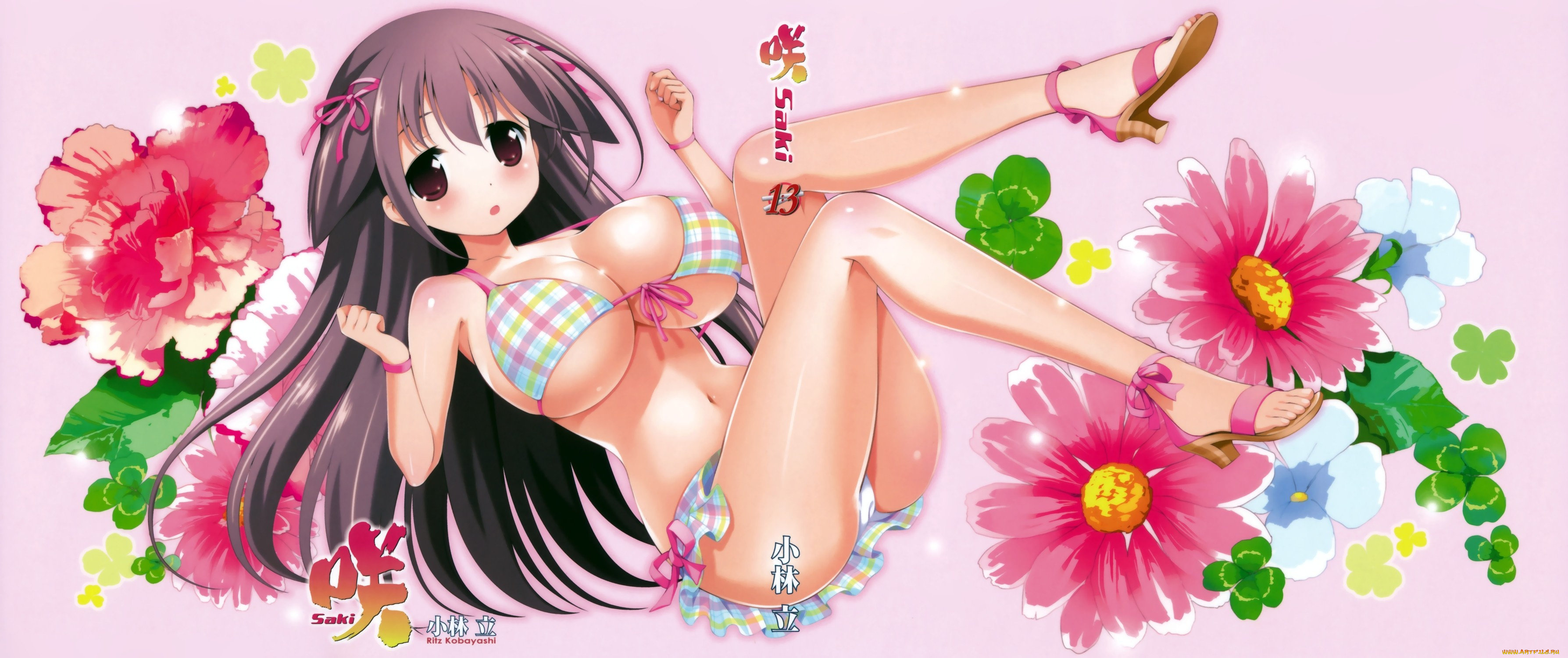 аниме, unknown, , другое, цветы, фон, взгляд, девушка