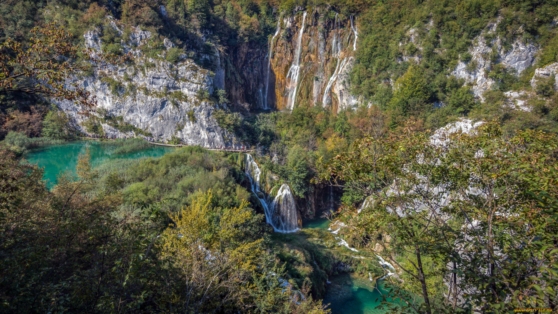 природа, водопады, лес, река, водопад