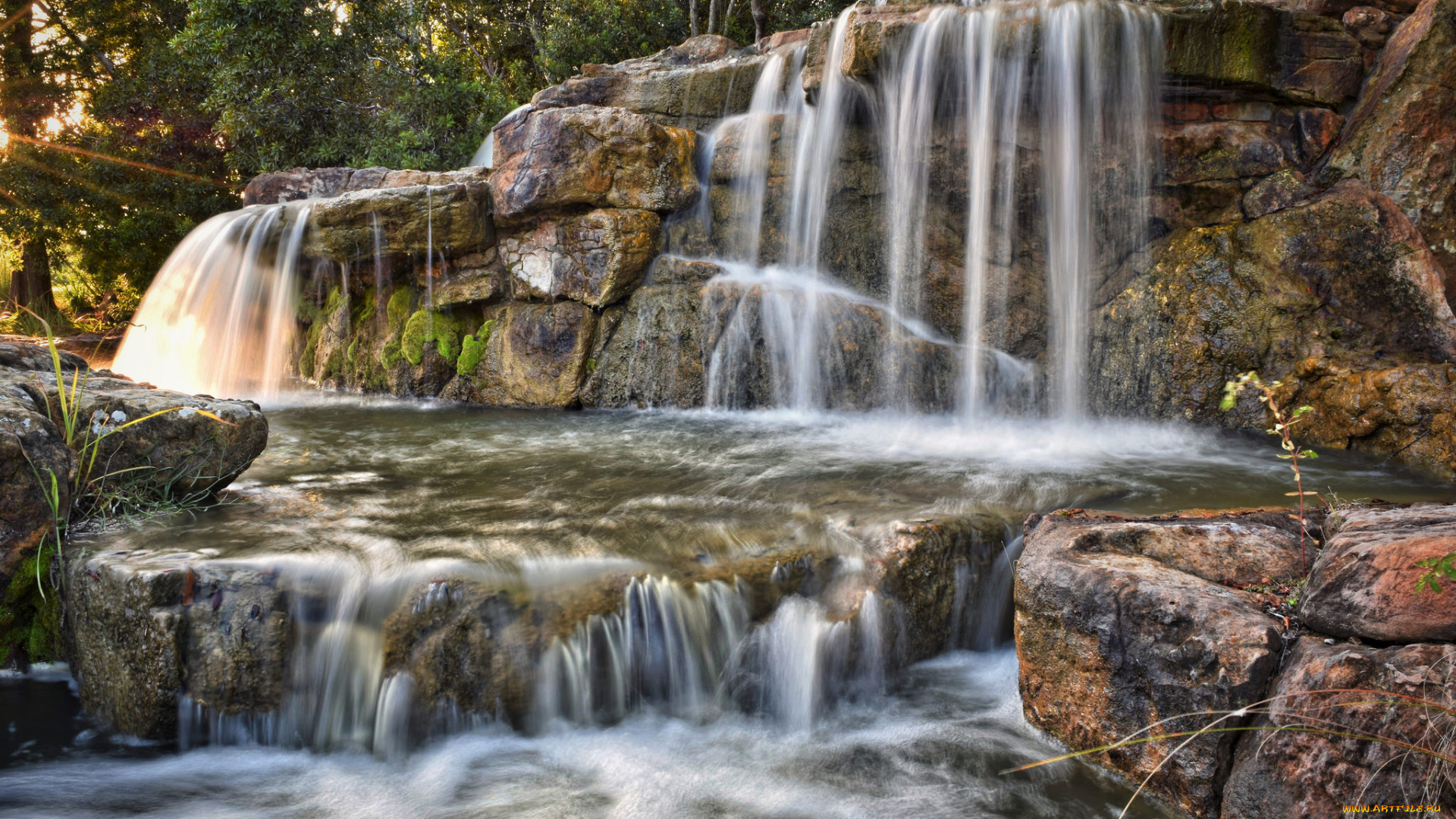 природа, водопады, лес, река, водопад