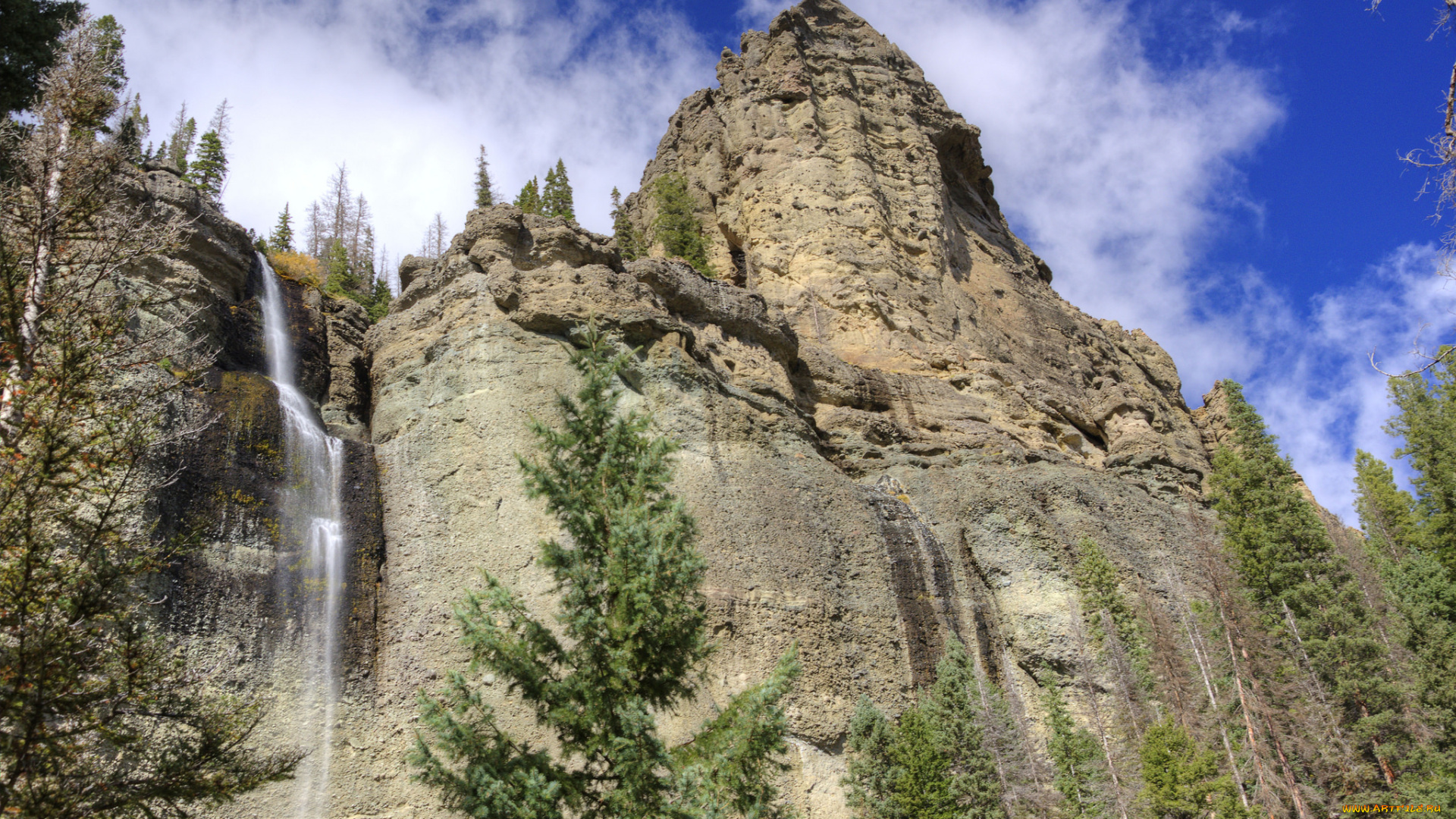 природа, водопады, лес, река, водопад