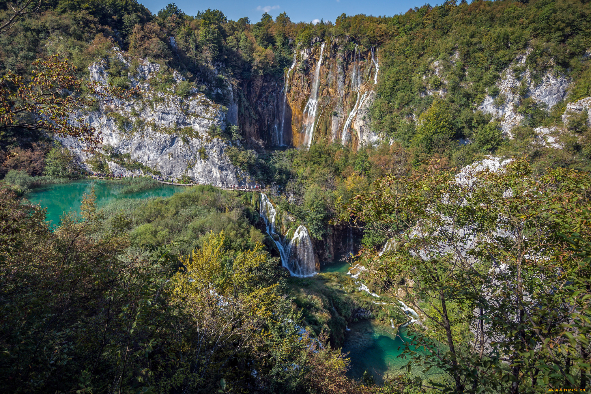 природа, водопады, лес, река, водопад