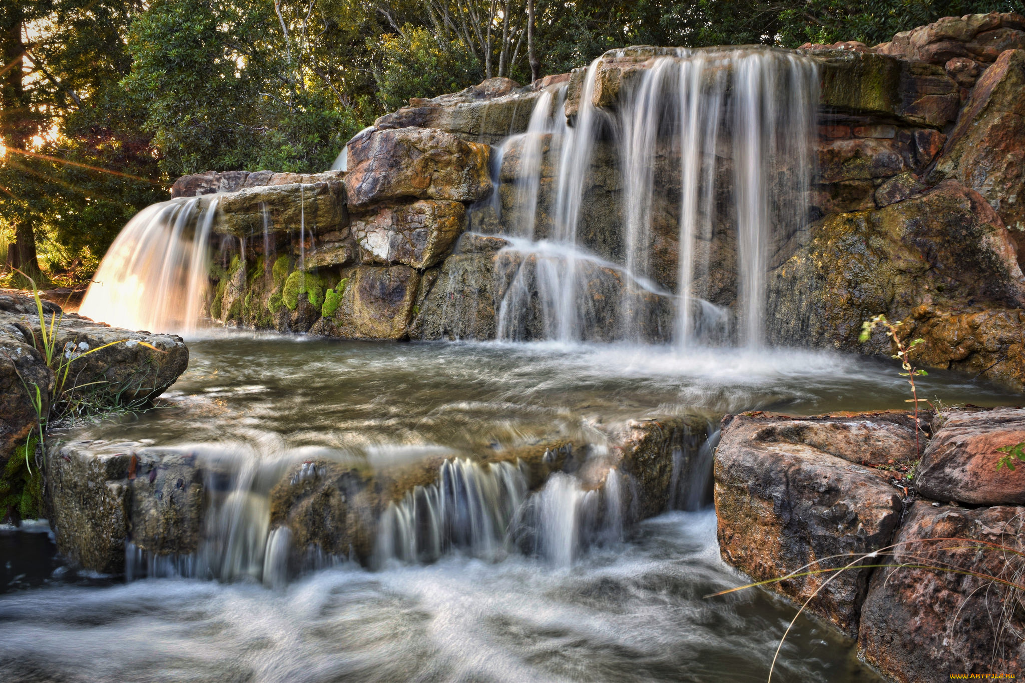 природа, водопады, лес, река, водопад