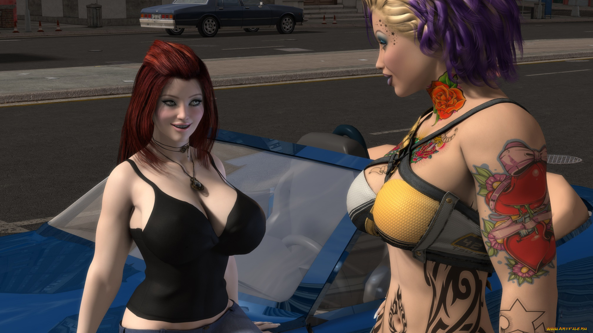 3д, графика, люди, , people, девушки, взгляд, фон, тату