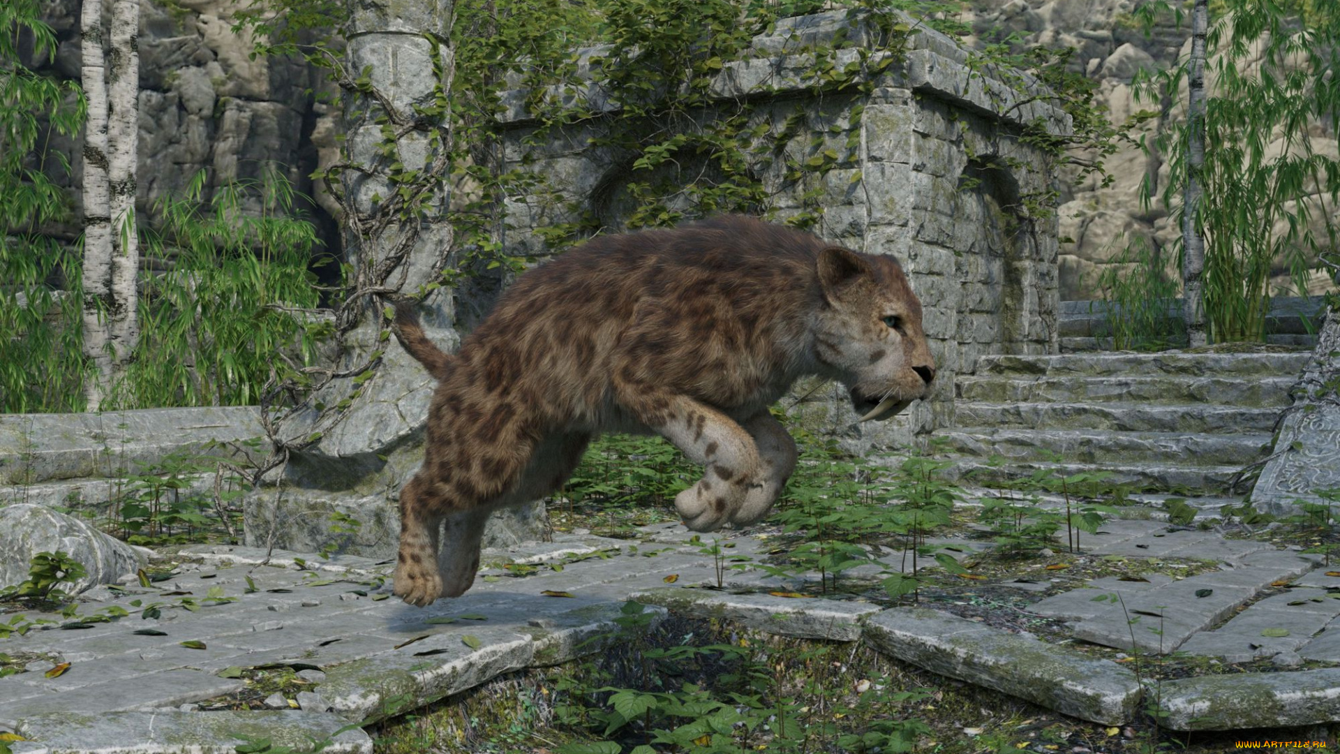 3д, графика, животные, , animals, saber-toot, tiger