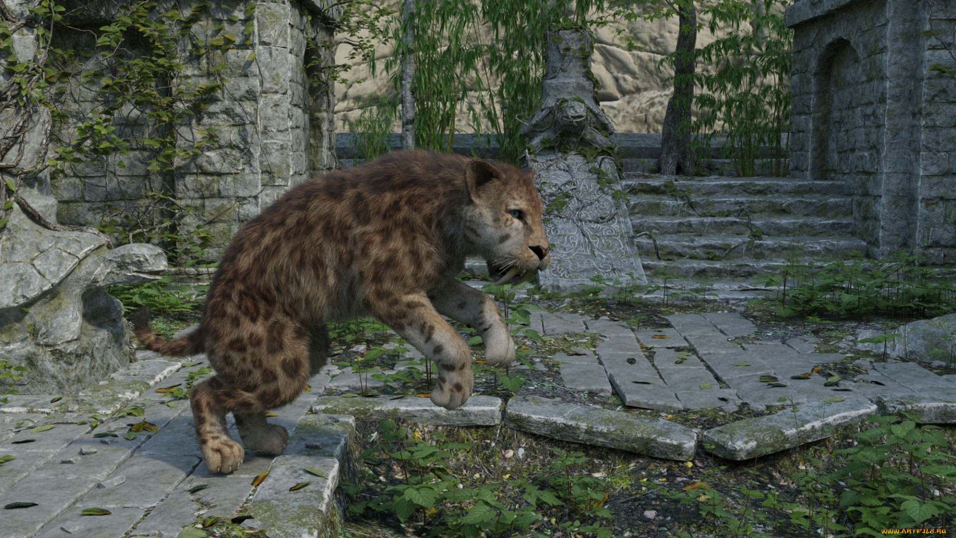 3д, графика, животные, , animals, tiger, saber-toot