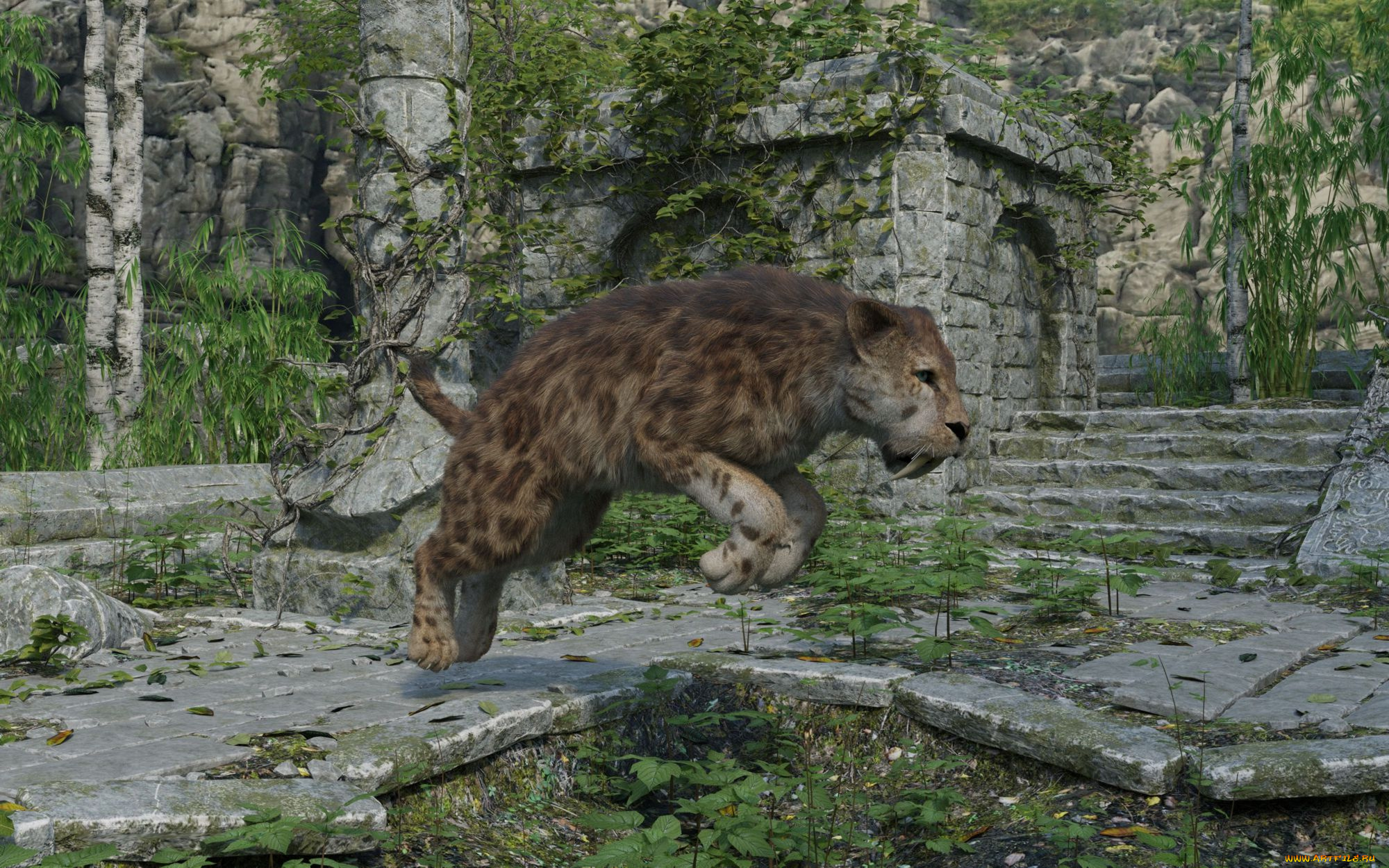 3д, графика, животные, , animals, saber-toot, tiger