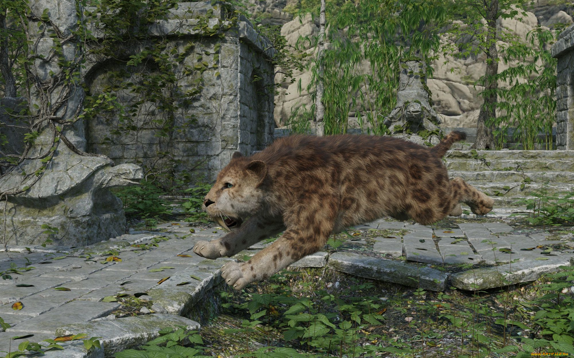 3д, графика, животные, , animals, tiger, saber-toot