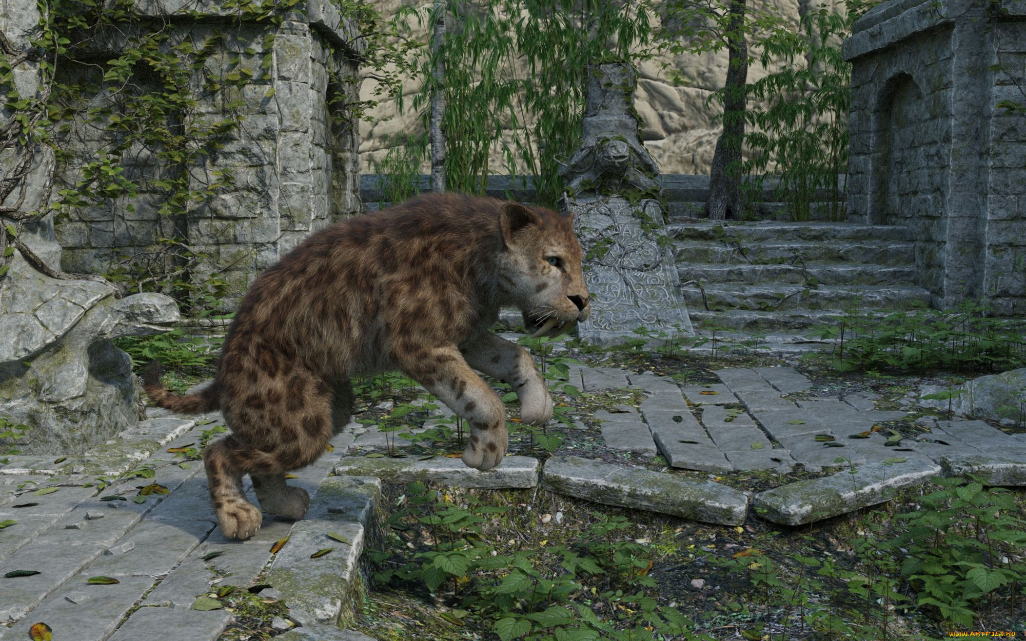 3д, графика, животные, , animals, tiger, saber-toot