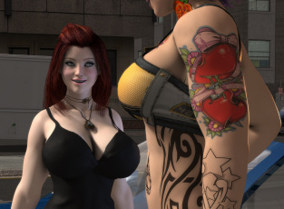 обоя 3д графика, люди , people, девушки, взгляд, фон, тату