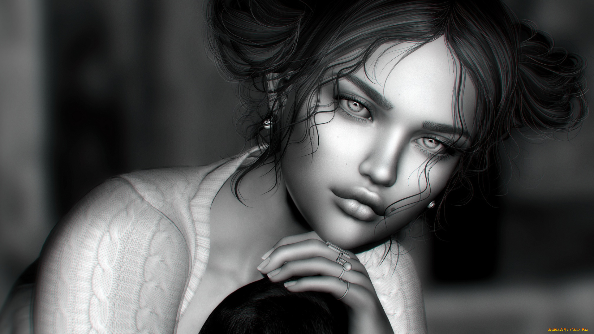 3д, графика, портрет, , portraits, взгляд, прическа, девушка