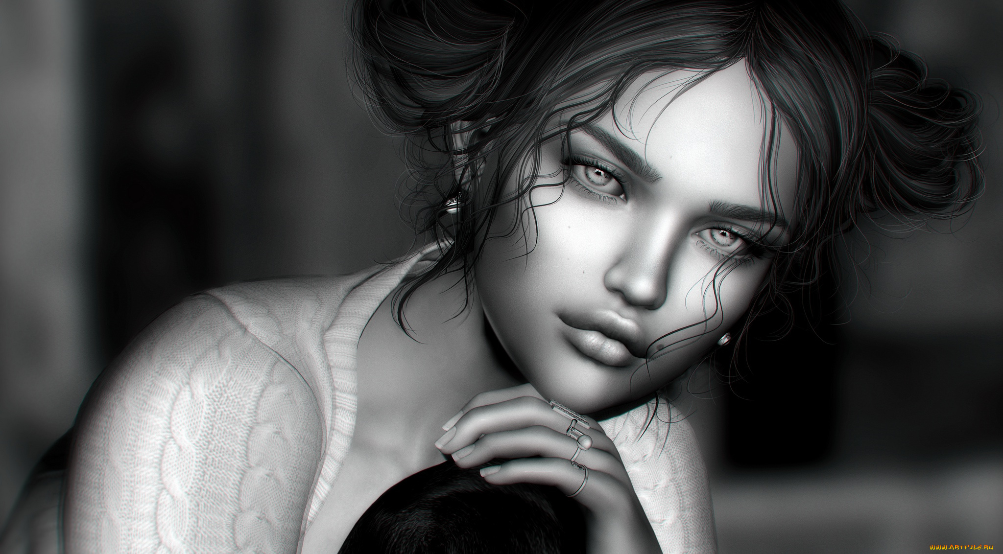 3д, графика, портрет, , portraits, взгляд, прическа, девушка