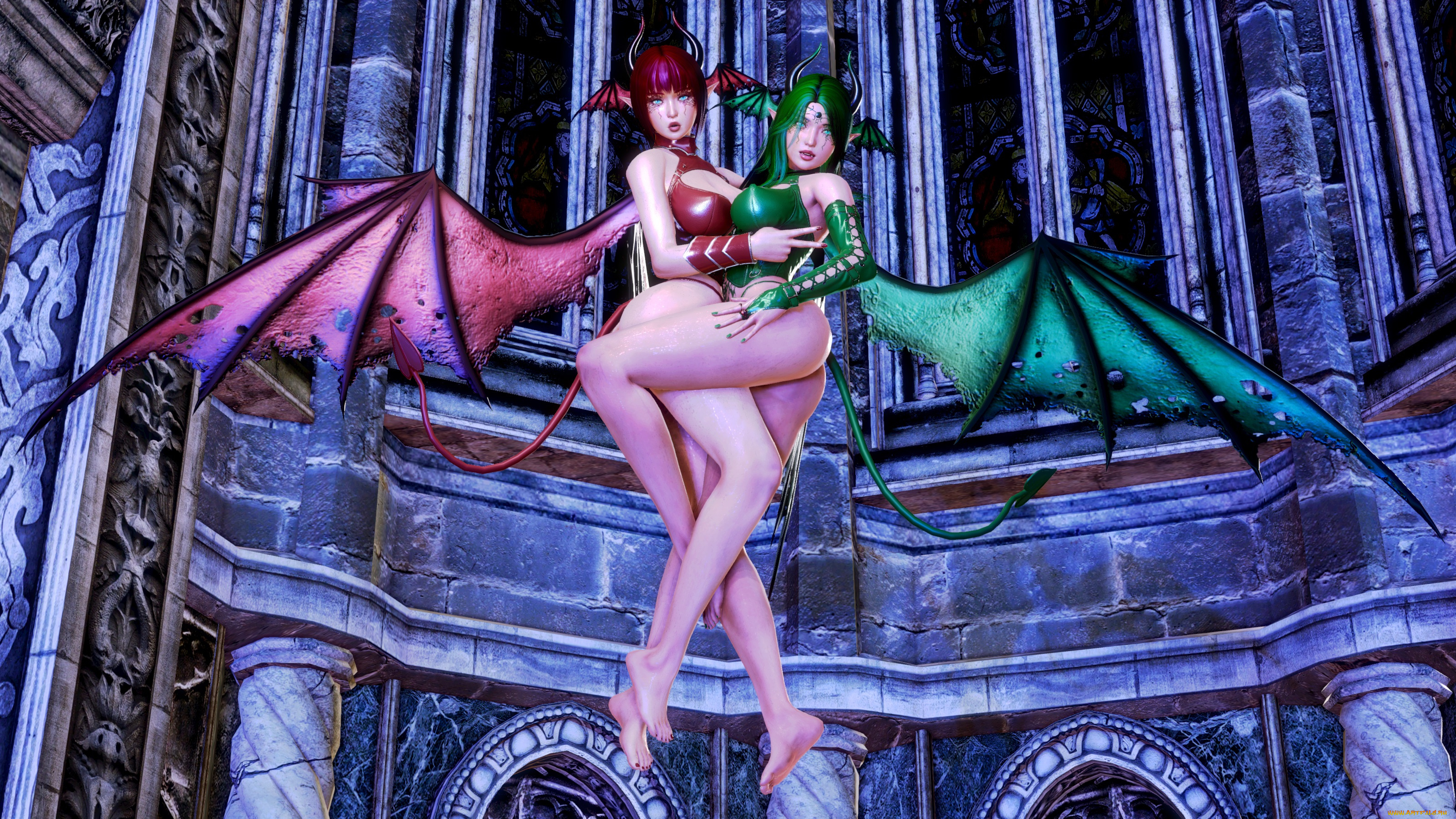 3д, графика, существа, , creatures, фон, взгляд, девушки