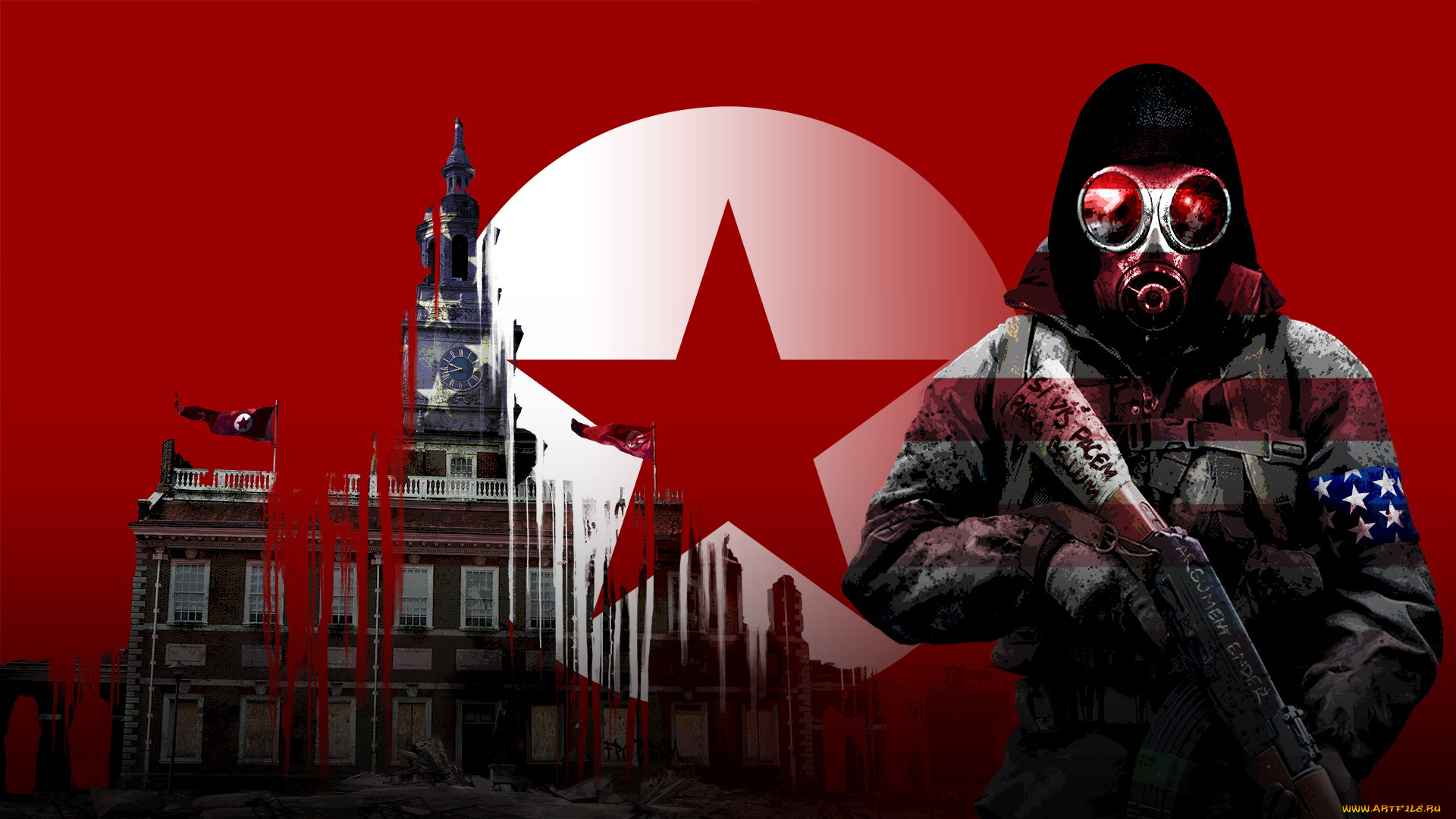 видео, игры, homefront, , the, revolution, мужчина, фон, маска, дом, автомат