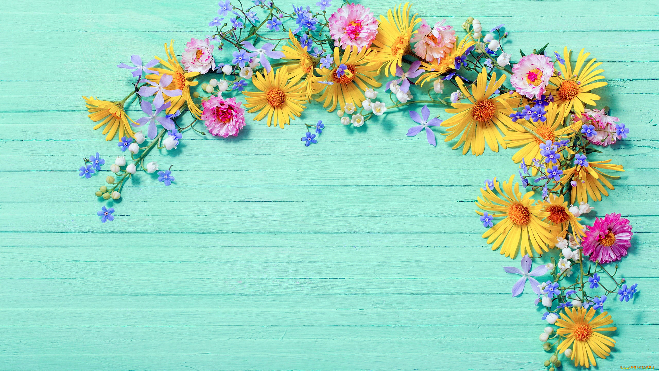 цветы, разные, вместе, ландыши, незабудки