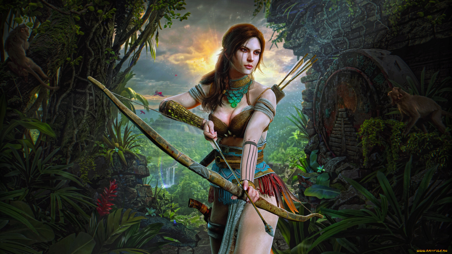 видео, игры, tomb, raider, , other, девушка, фон, джунгли, лук, стрелы