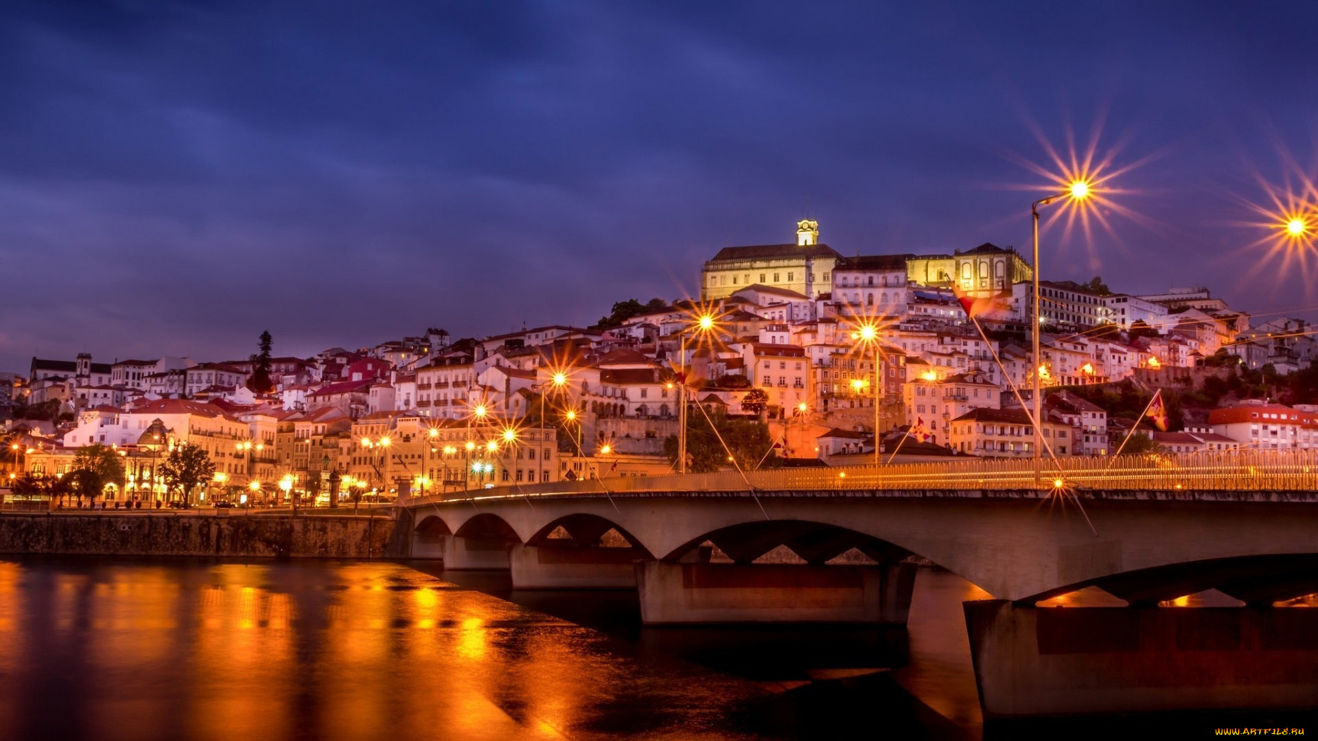 coimbra, portugal, города, -, огни, ночного, города
