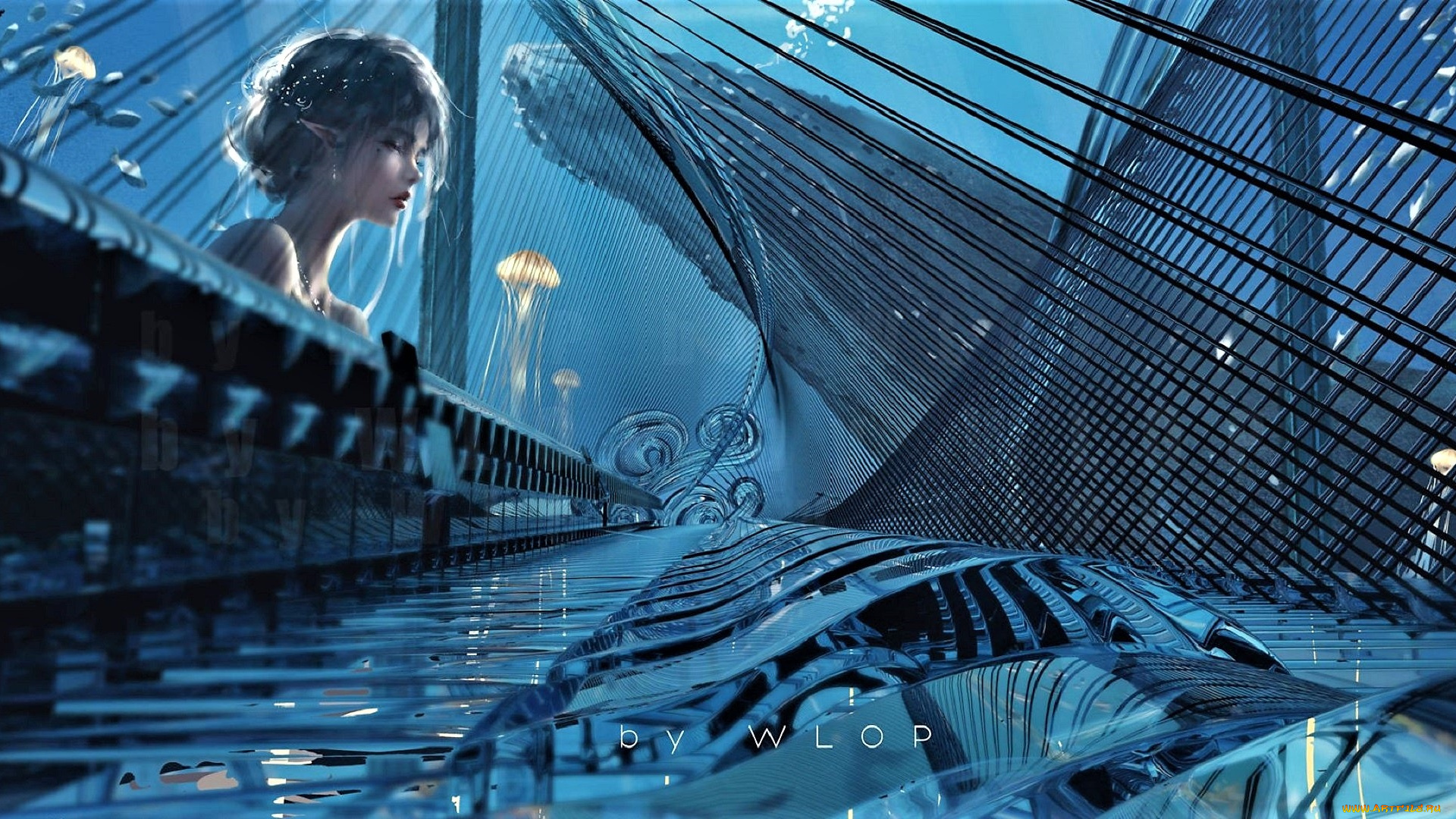 фэнтези, _ghost, blade, , , призрачный, клинок, девушка, эльфийка, рояль