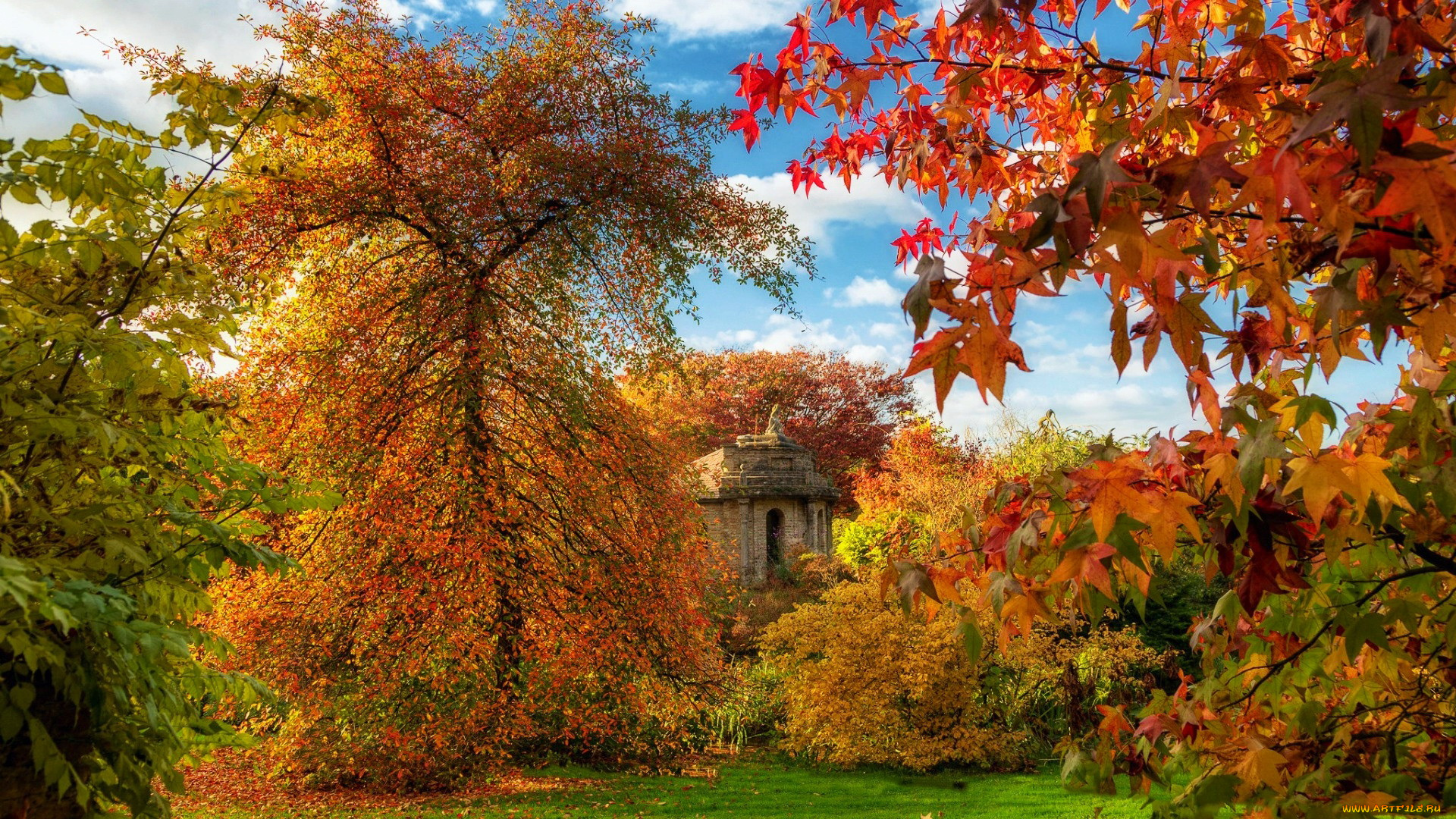 города, -, католические, соборы, , костелы, , аббатства, деревья, осень, часовня