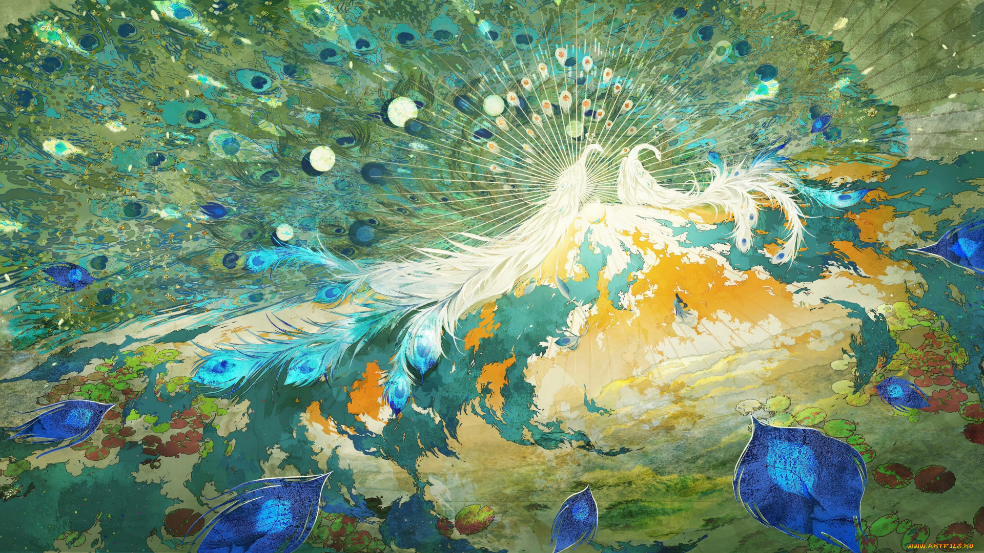 рисованное, животные, , птицы, , павлины, павлины