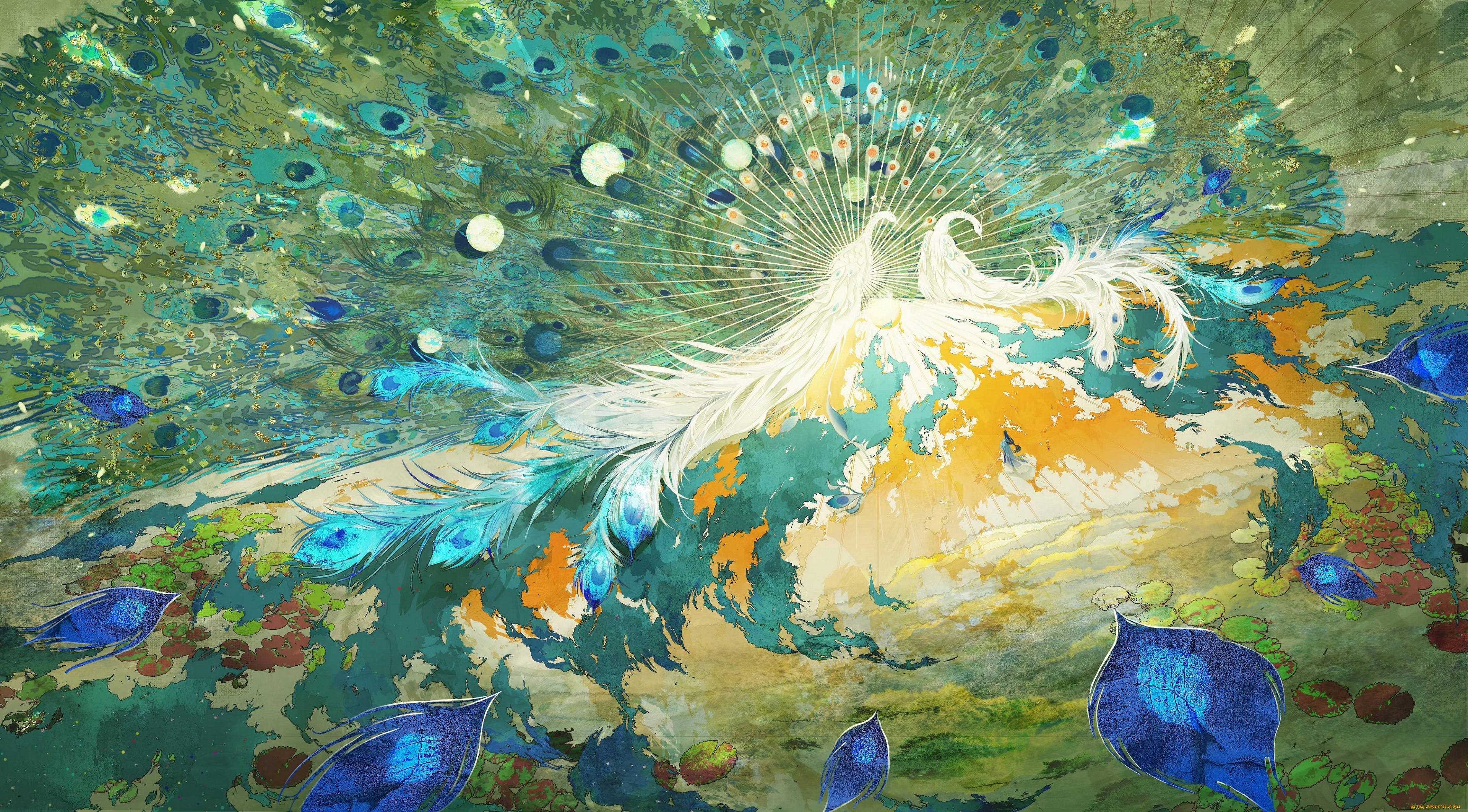 рисованное, животные, , птицы, , павлины, павлины