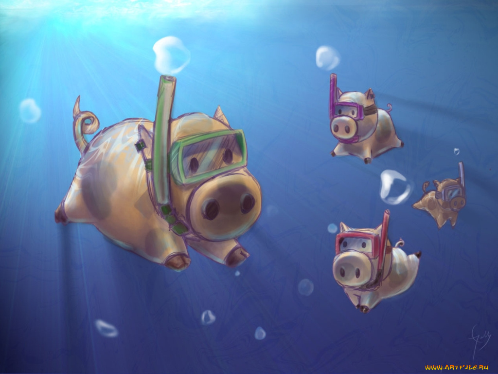 рисованные, животные, сказочные, мифические, поросенок