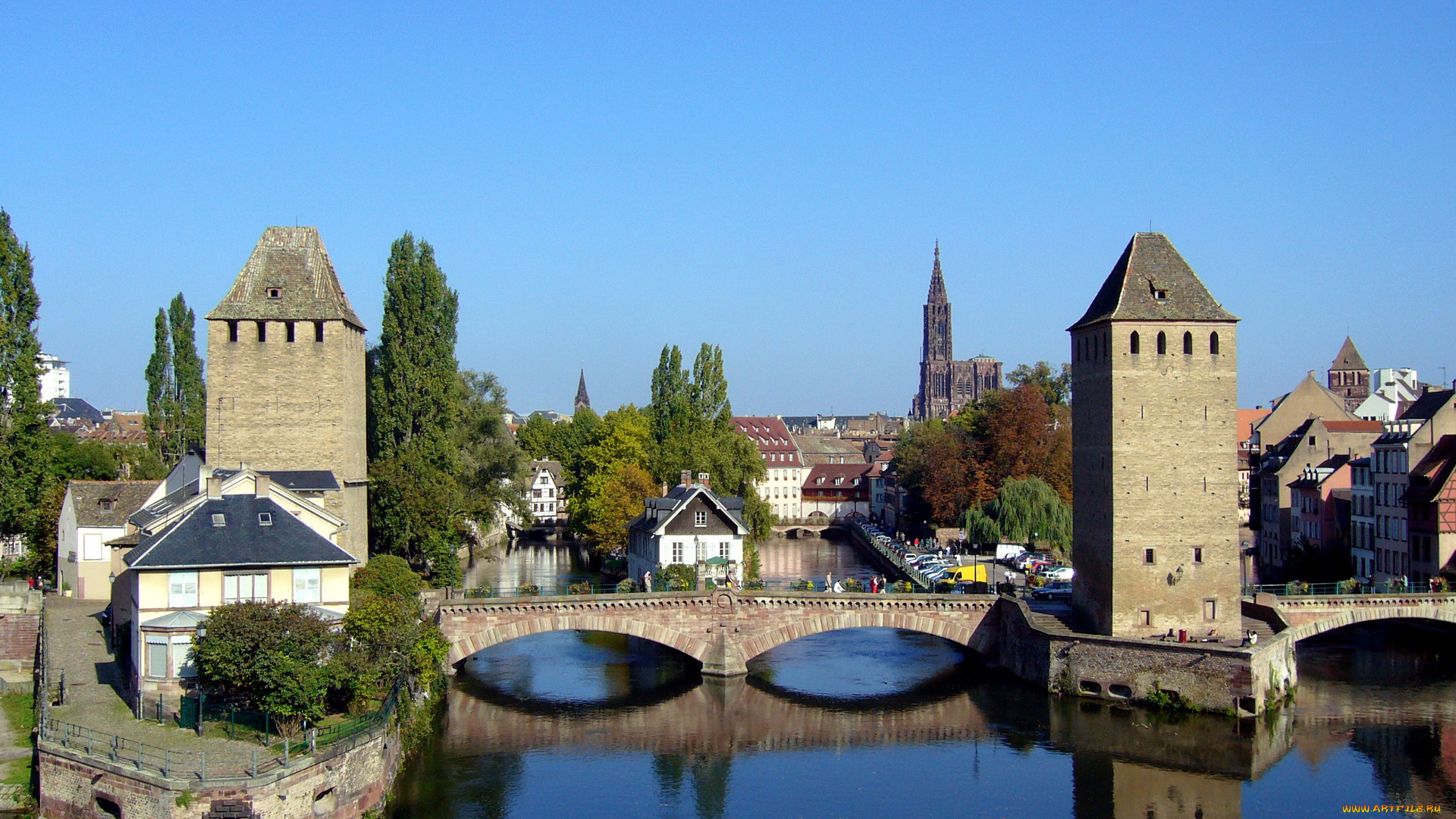 города, страсбург, франция, башни, мост, река